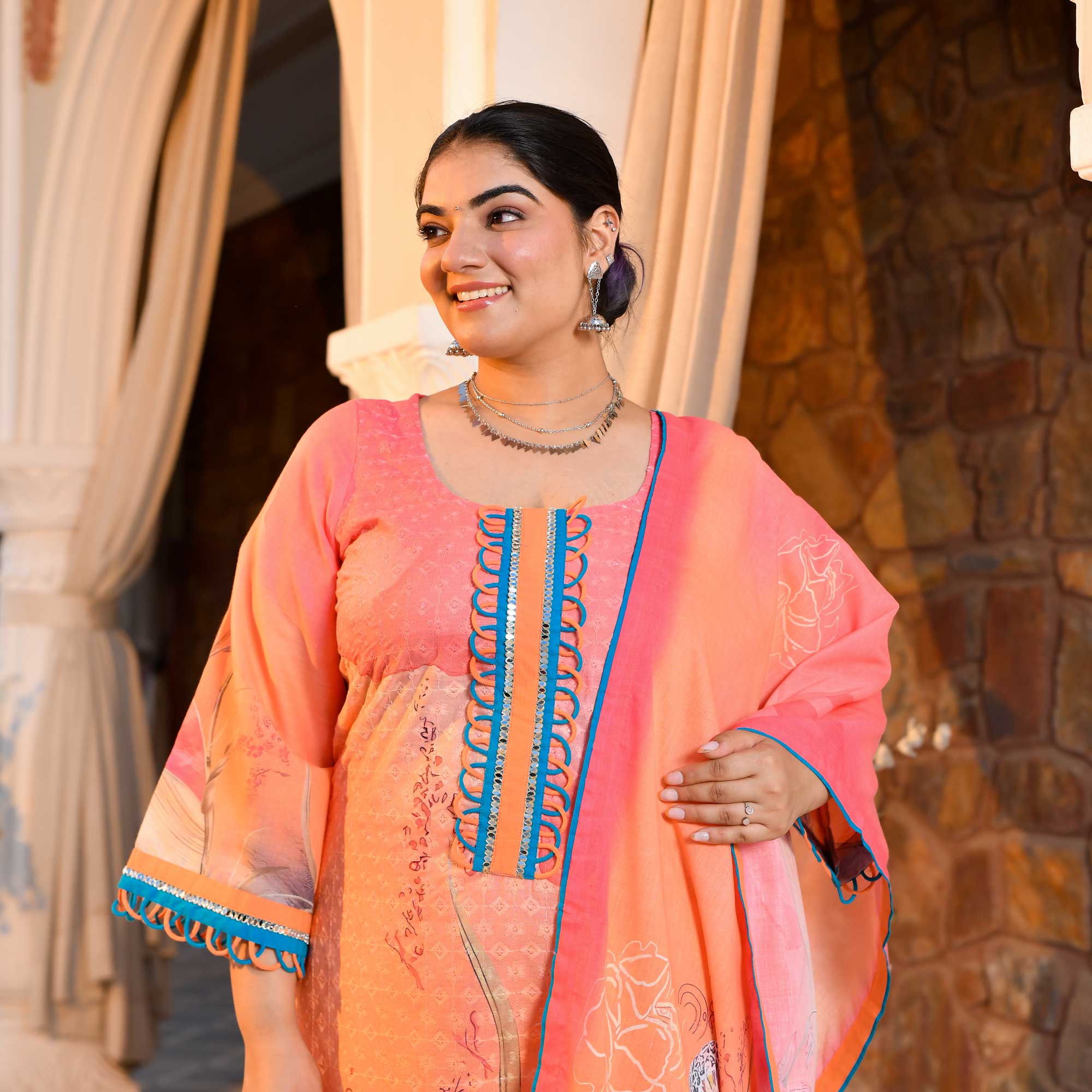 Sundown Fusion Floral Schiffli Embroidered Suit Set