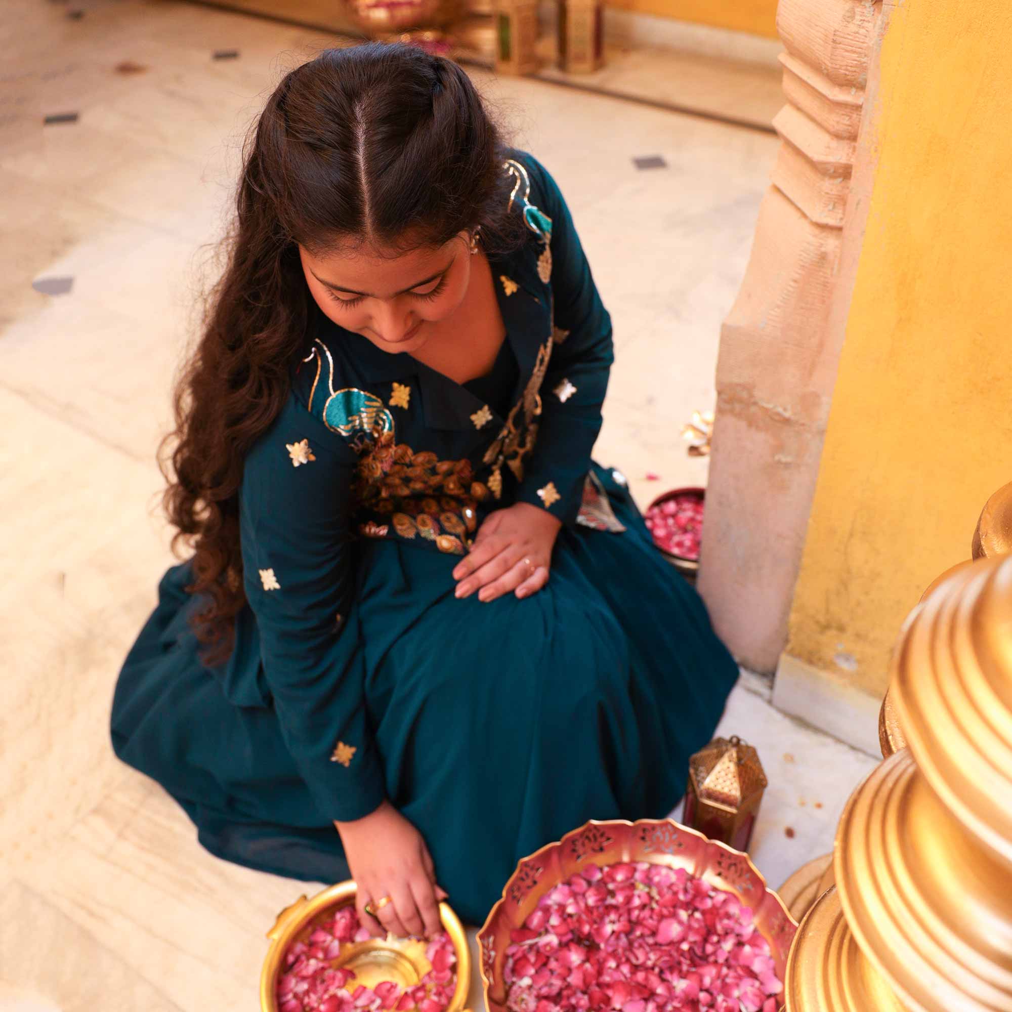 Mor Mahal- Peacock Blue Kids Georgette Blazer Lehenga Set