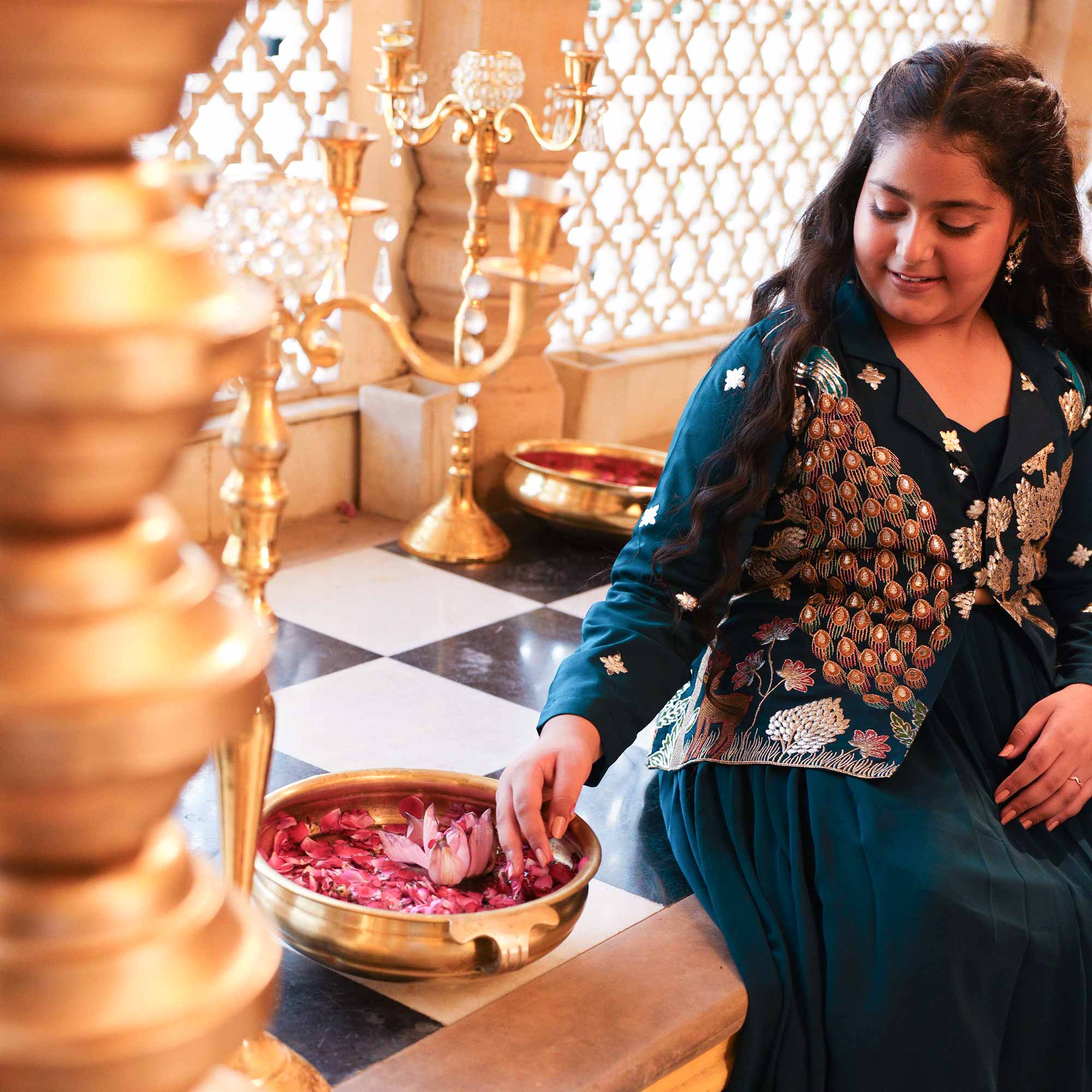 Mor Mahal- Peacock Blue Kids Georgette Blazer Lehenga Set