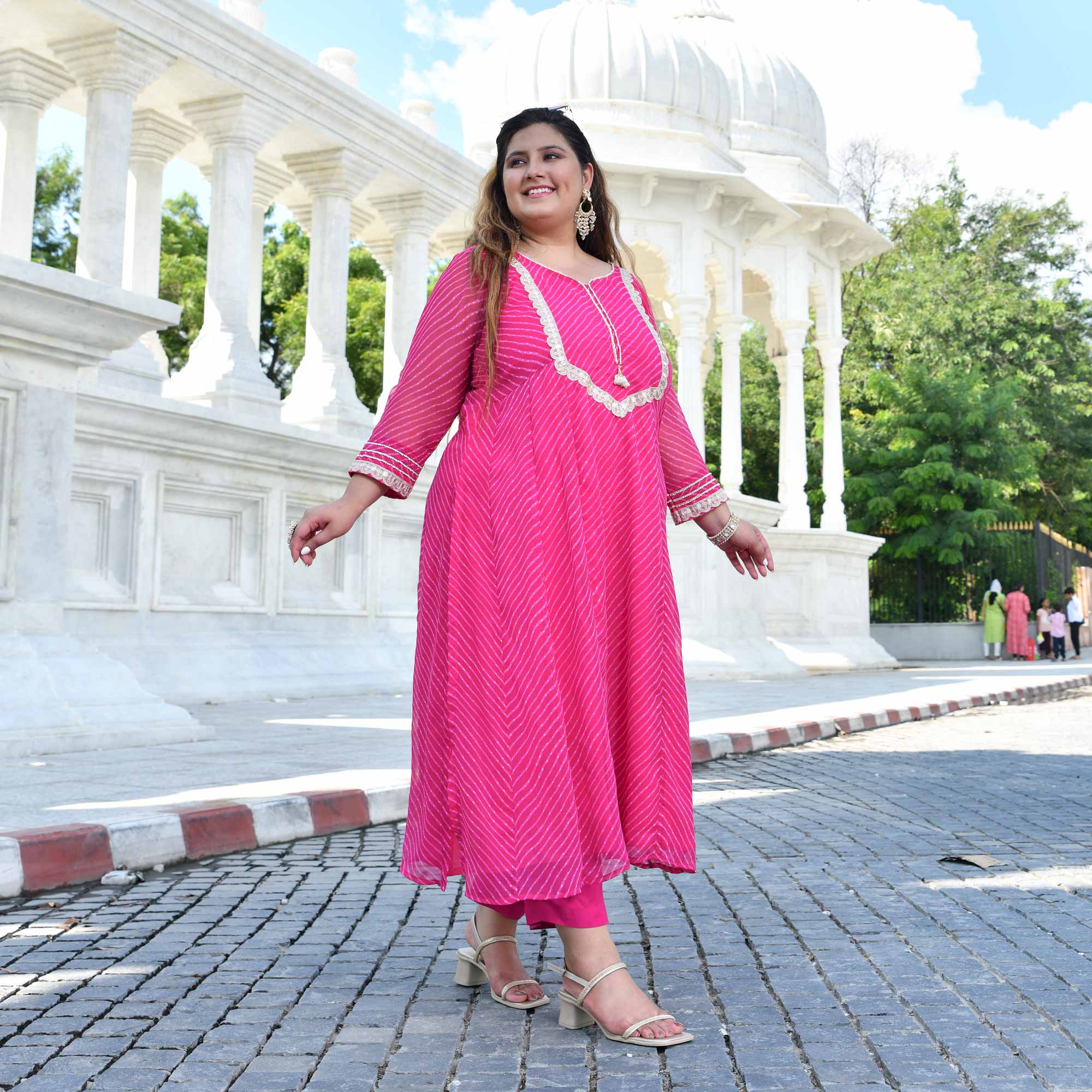 Jaipur Pink Mothra Georgette Aline Kali Kurta