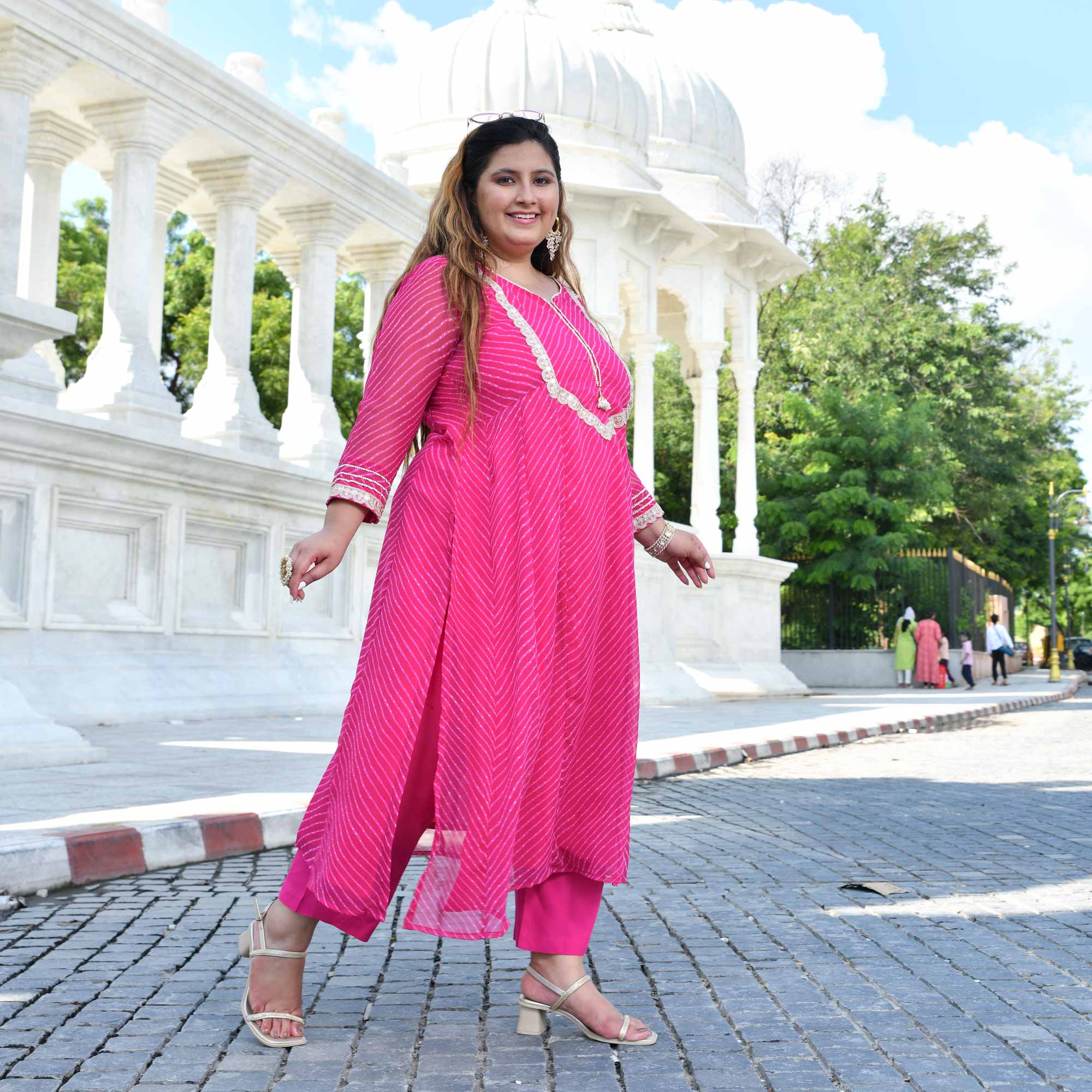 Jaipur Pink Mothra Georgette Aline Kali Kurta