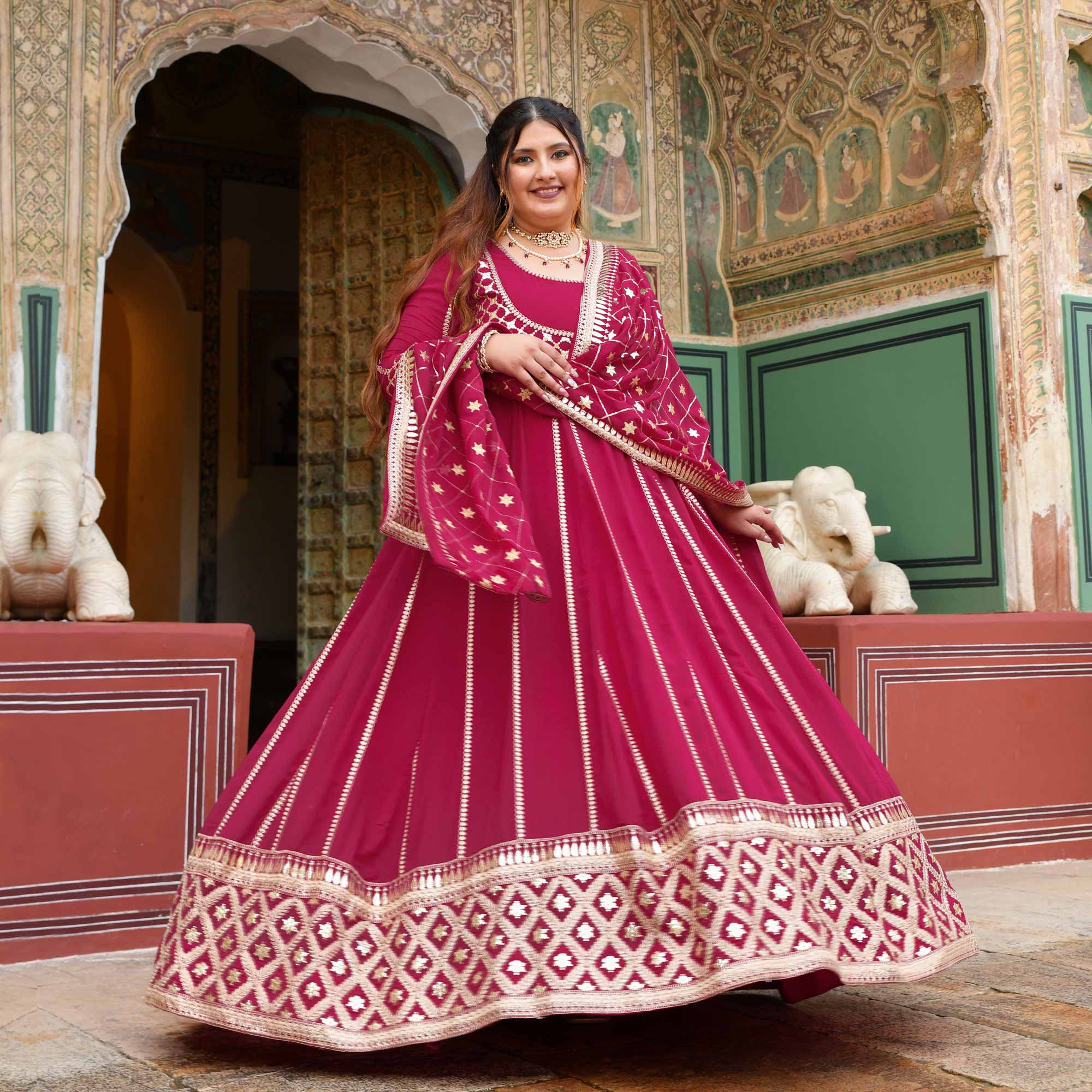 Raas aur Rose - Deep Pink Sequin Embroidered Georgette Anarkali