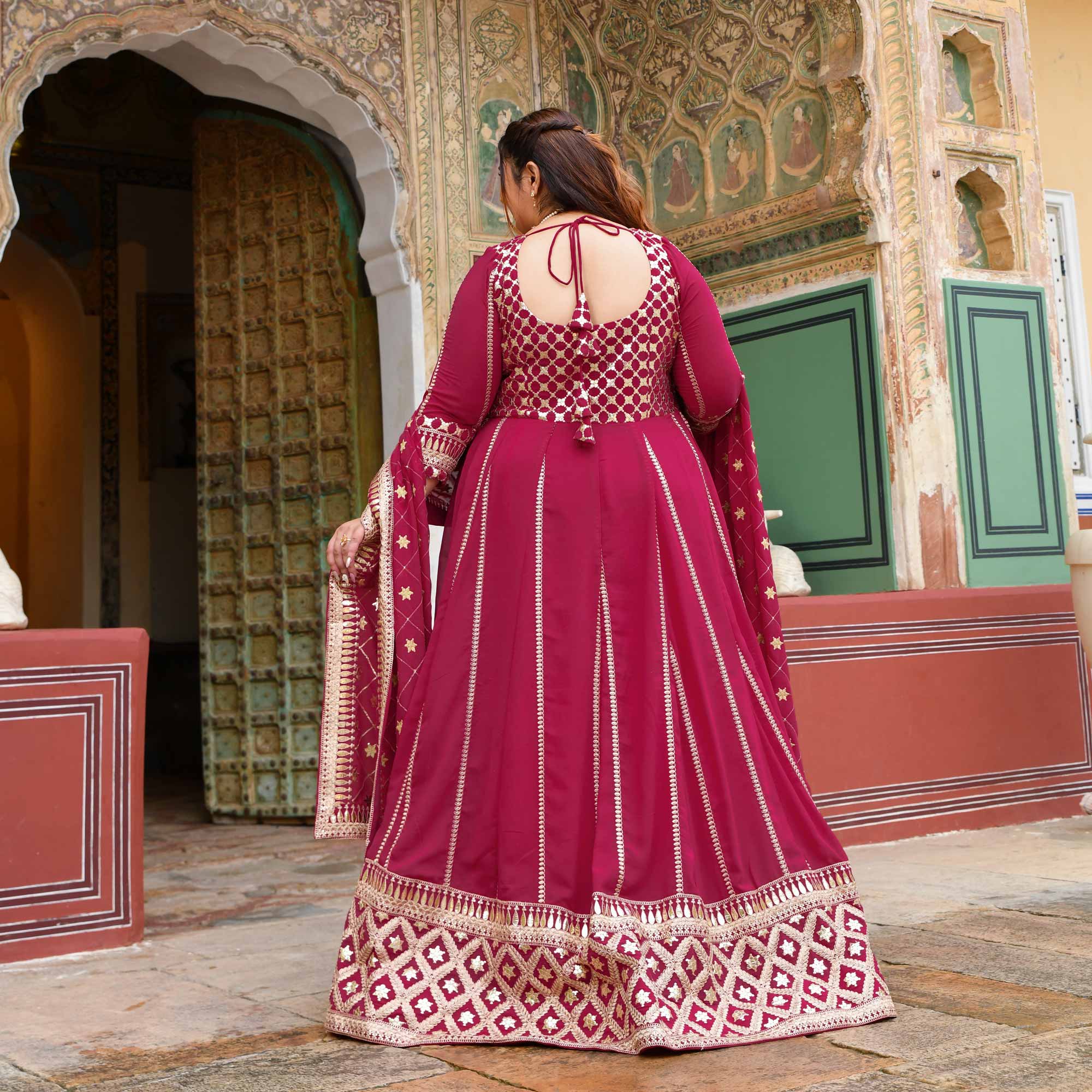 Raas aur Rose - Deep Pink Sequin Embroidered Georgette Anarkali