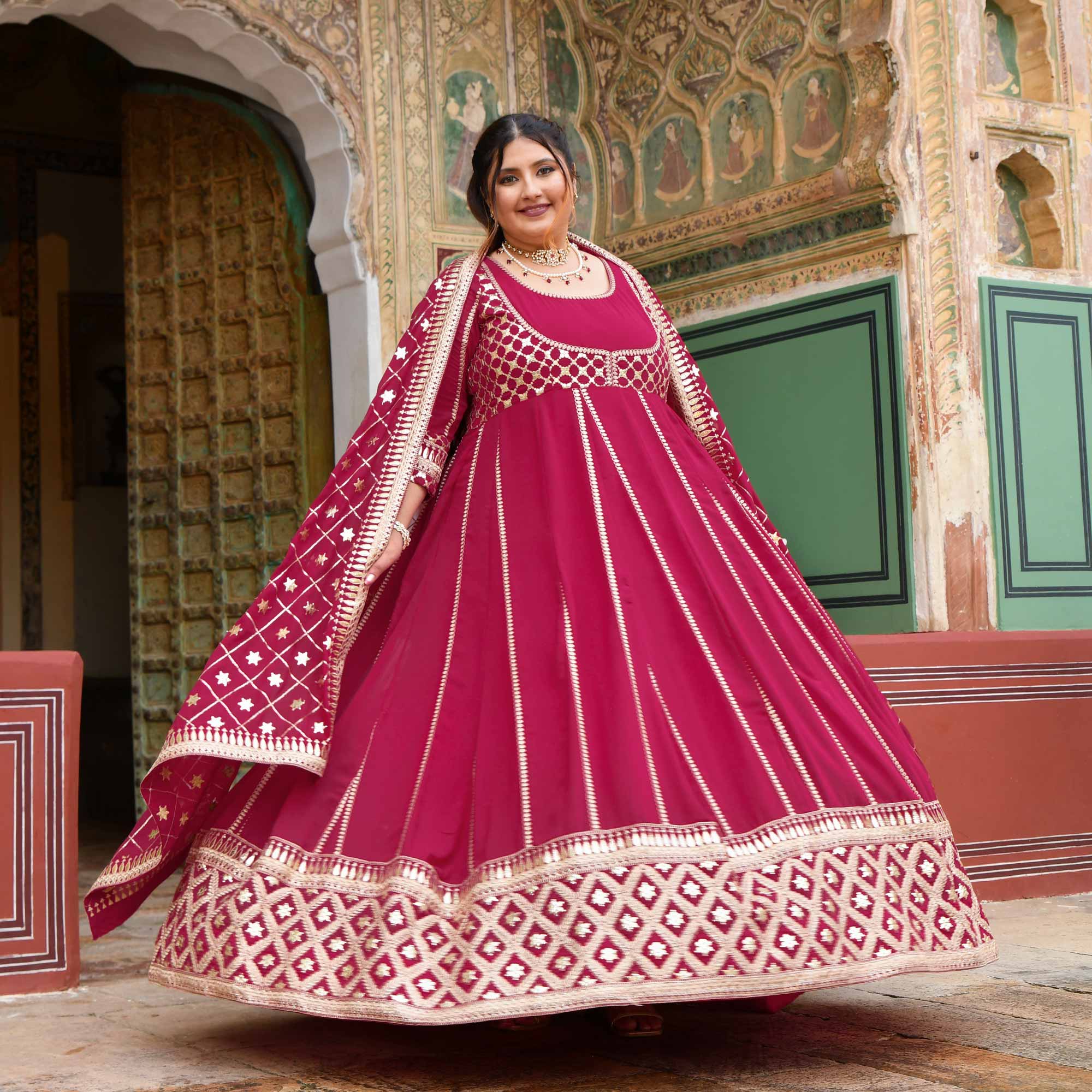 Raas aur Rose - Deep Pink Sequin Embroidered Georgette Anarkali