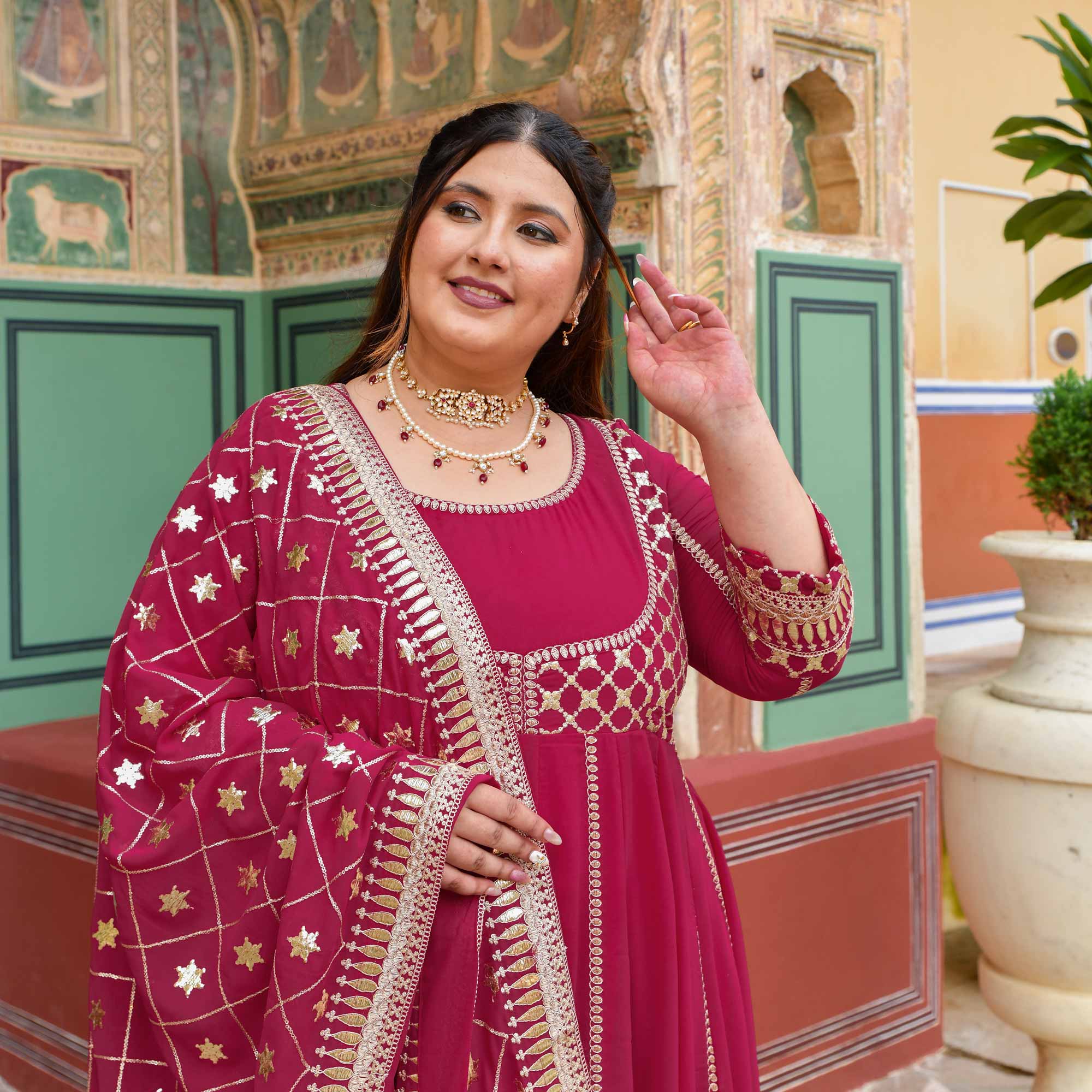 Raas aur Rose - Deep Pink Sequin Embroidered Georgette Anarkali