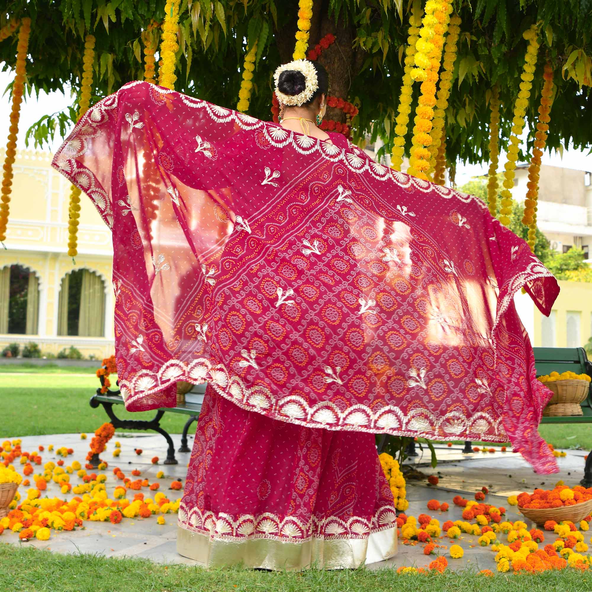 Banno- Deep Rose Pink Bandhani Gota Georgette Anarkali Set