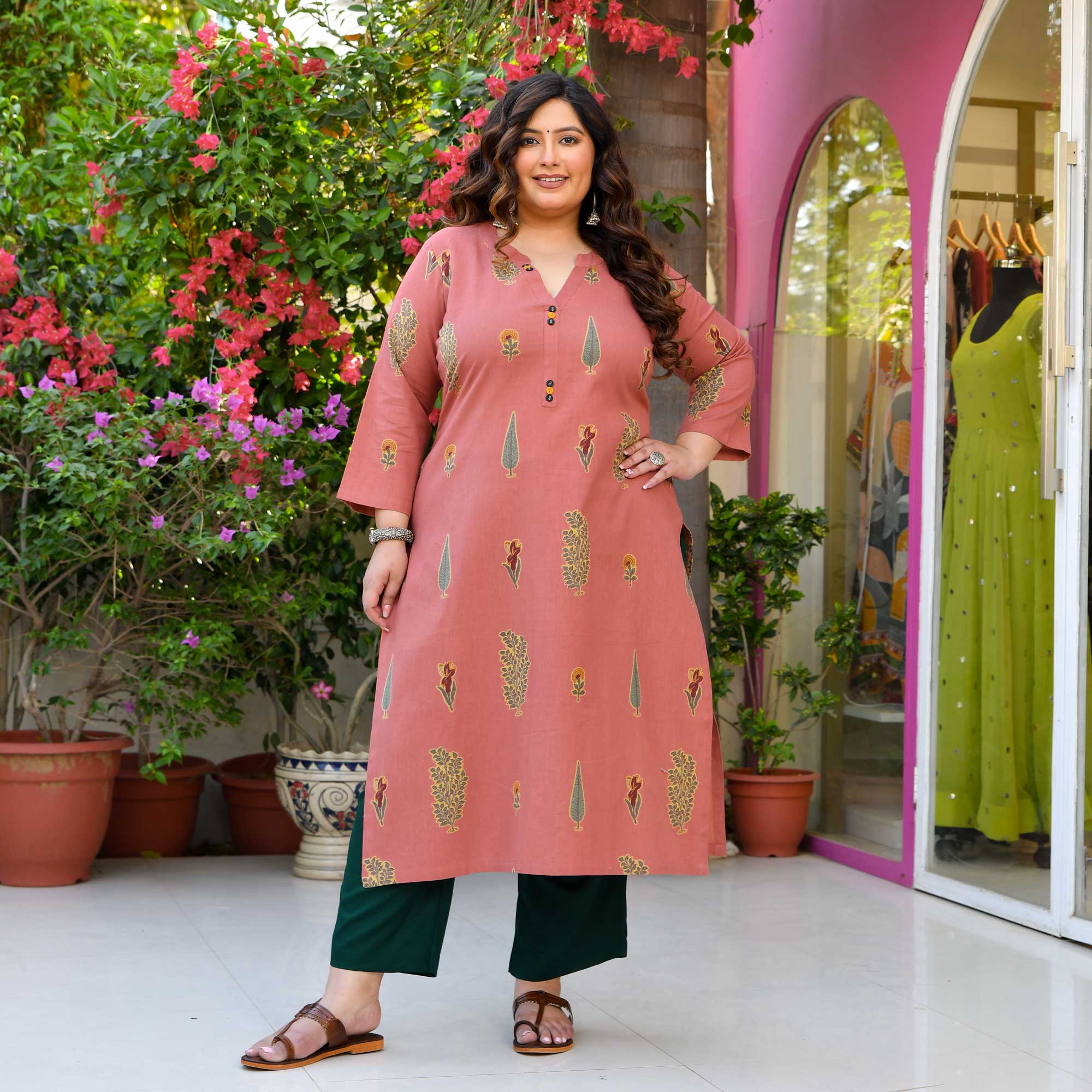 Melon Mist - Peach Butta Printed Pure Cotton Kurta