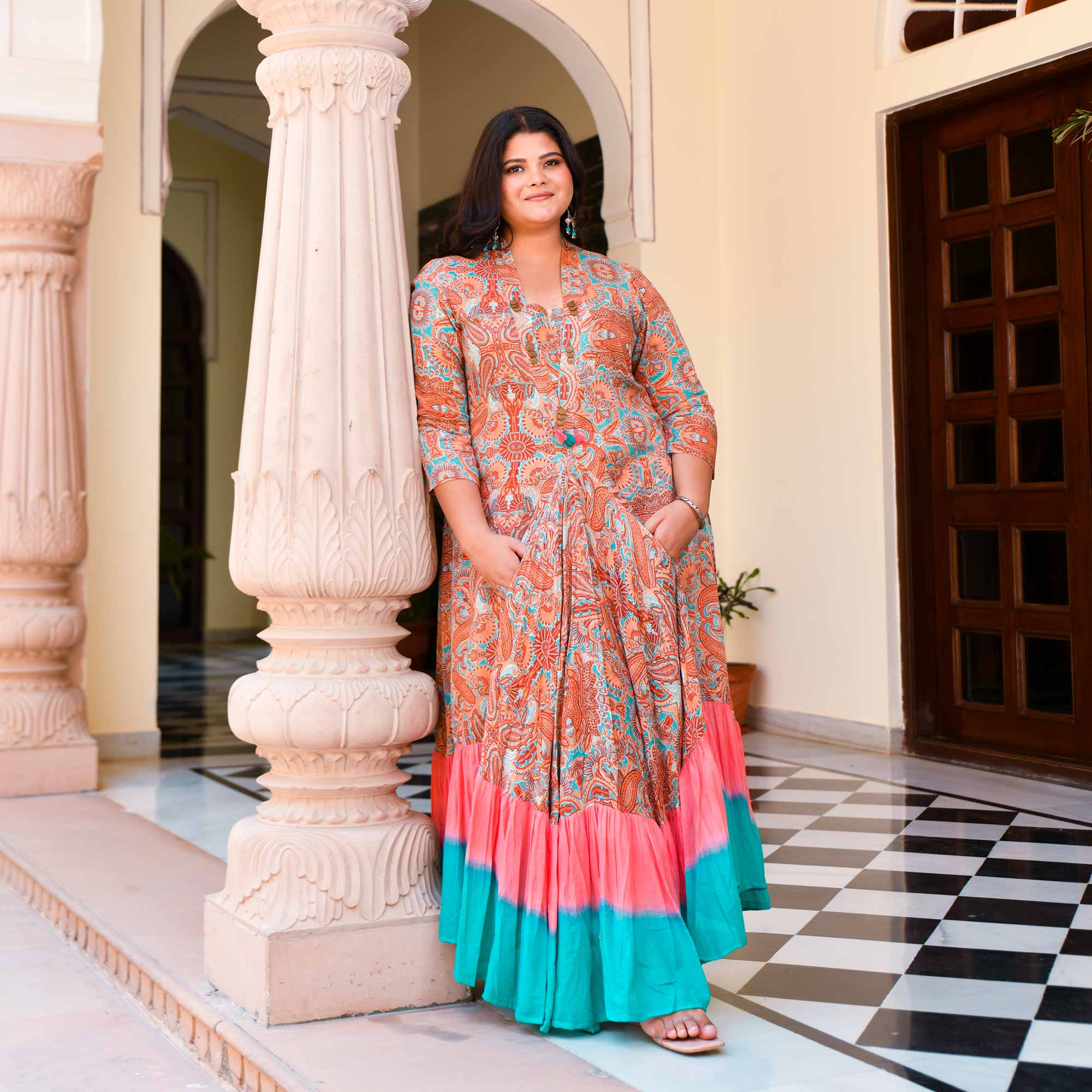 Peachy Swril Rayon Tie-Dye Dress