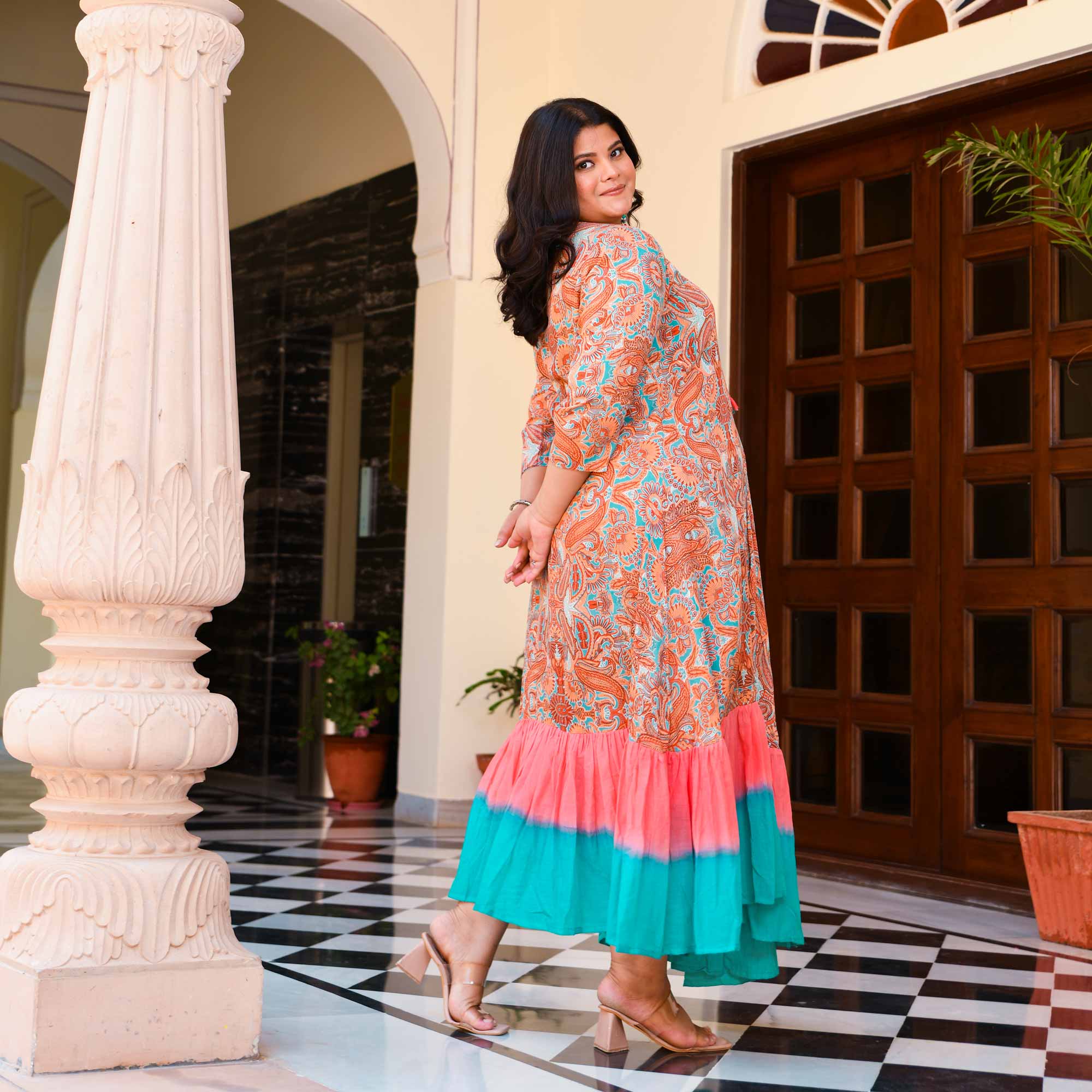 Peachy Swril Rayon Tie-Dye Dress