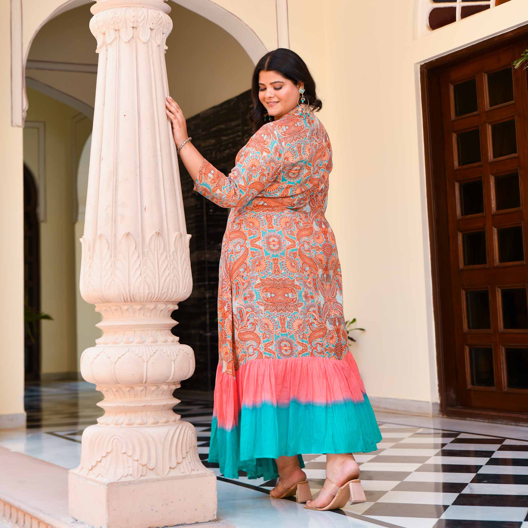 Peachy Swril Rayon Tie-Dye Dress