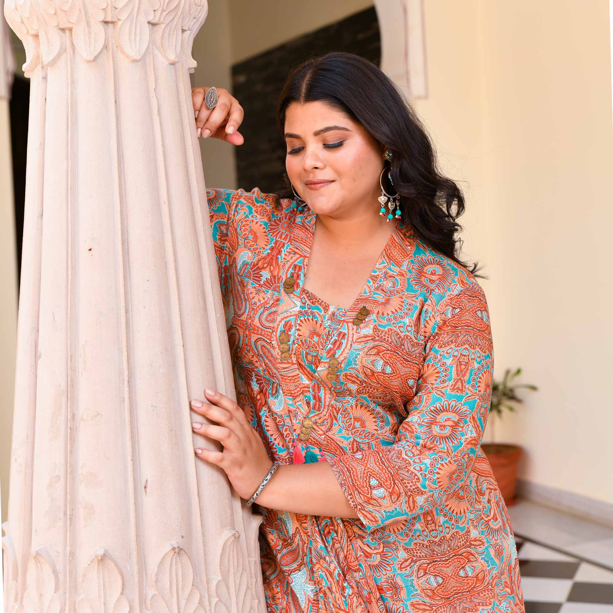 Peachy Swril Rayon Tie-Dye Dress