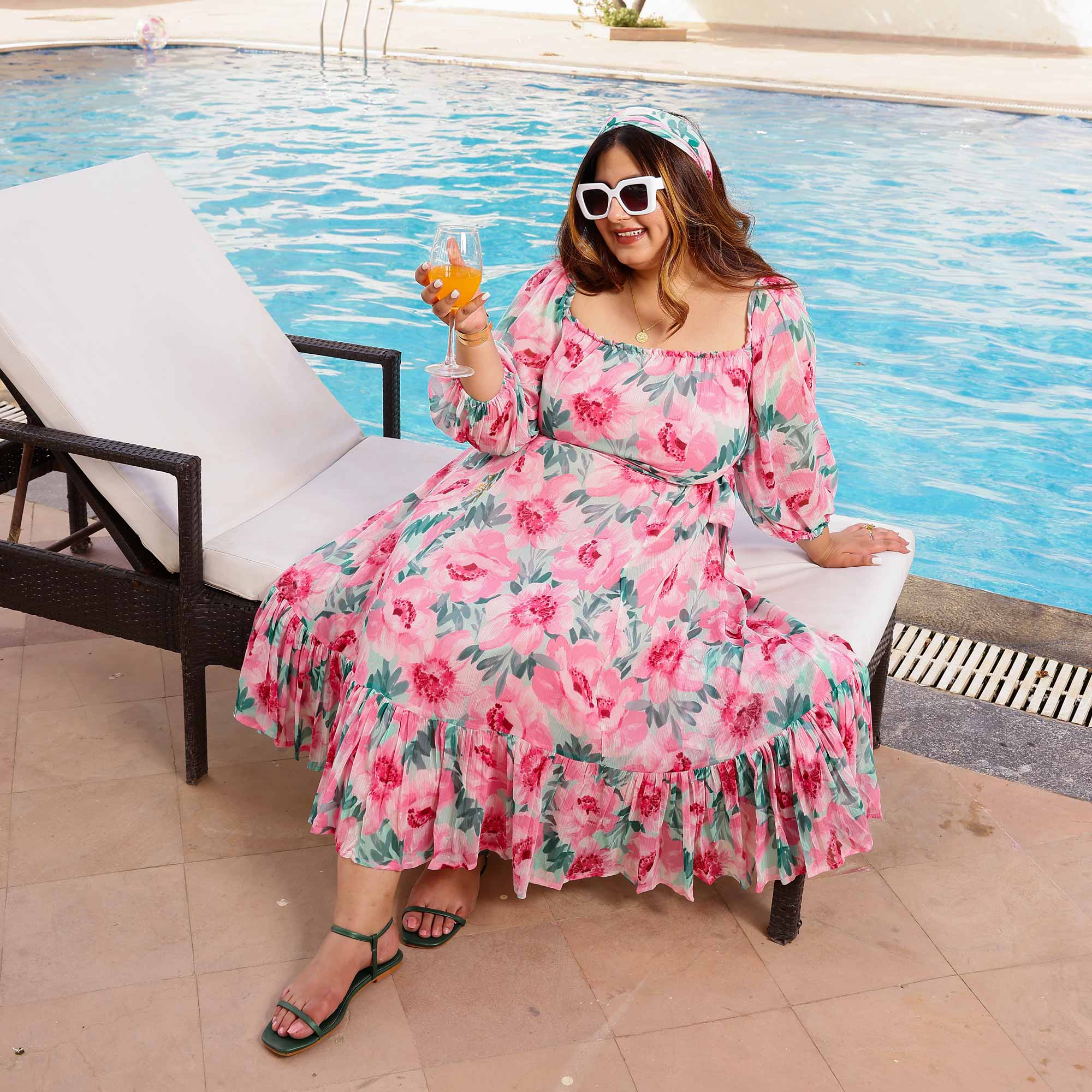 Toffe Pink Floral Chiffon Dress