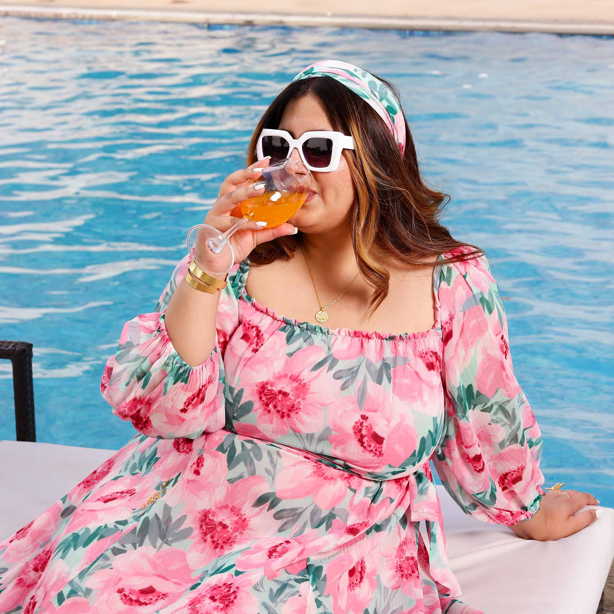 Toffe Pink Floral Chiffon Dress