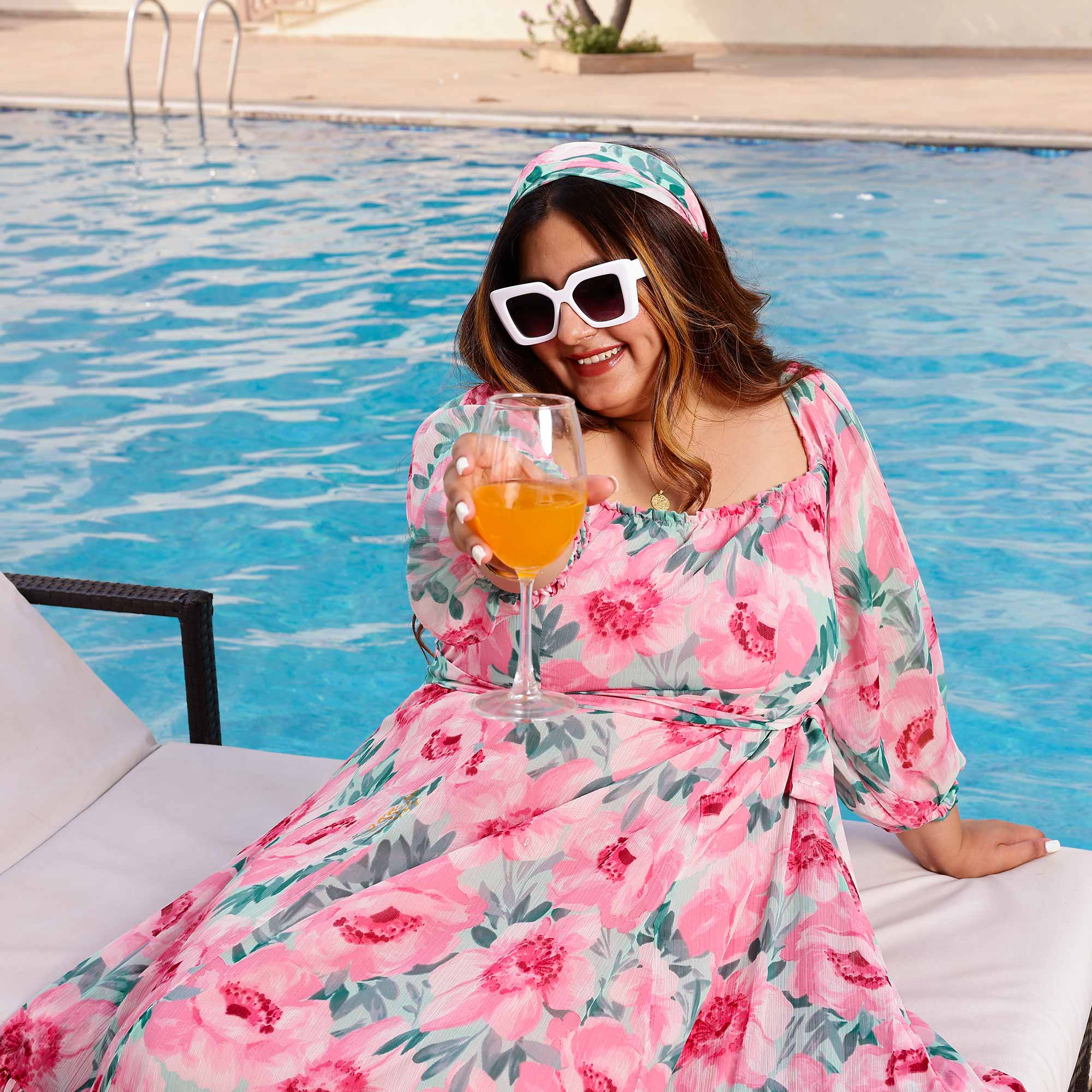 Toffe Pink Floral Chiffon Dress