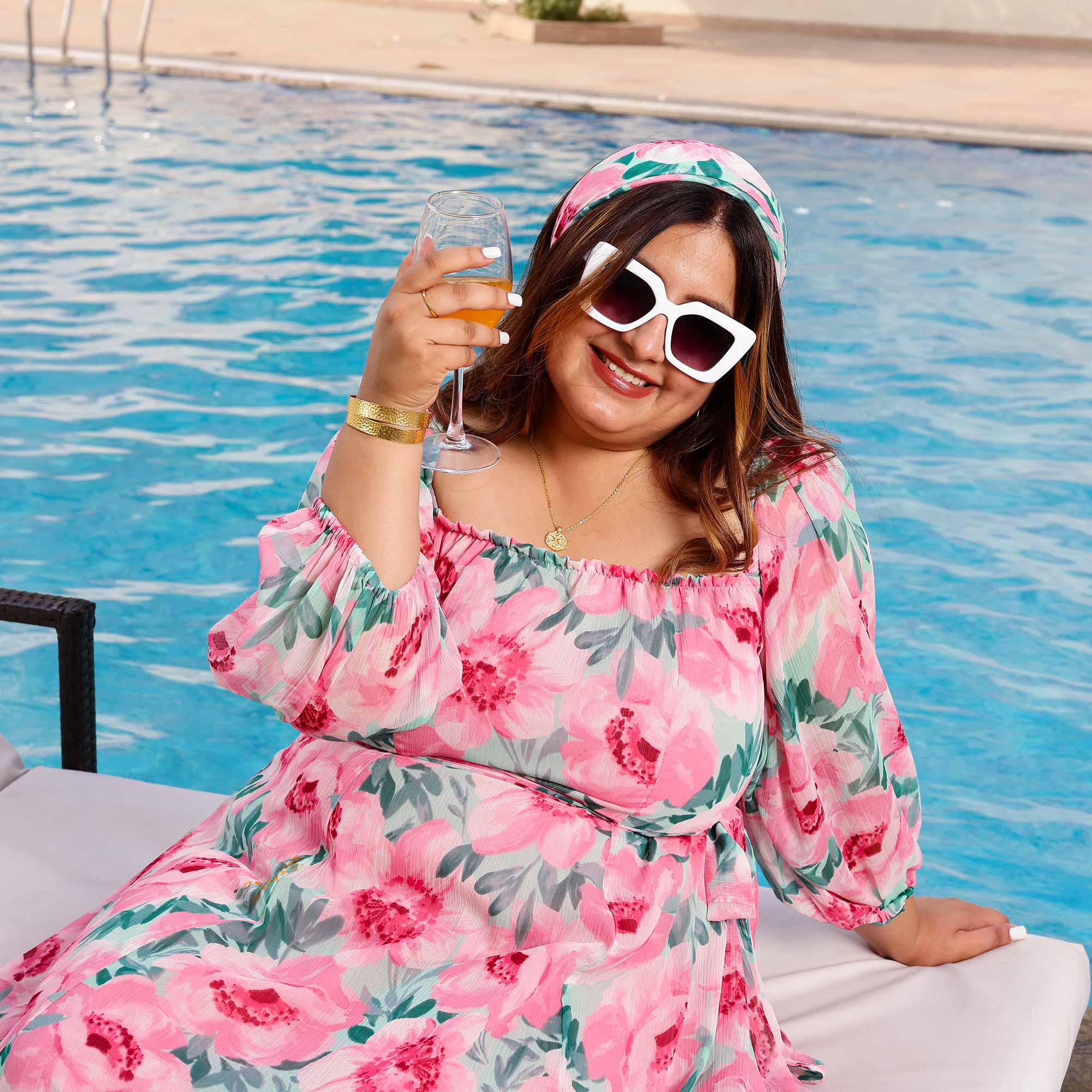 Toffe Pink Floral Chiffon Dress