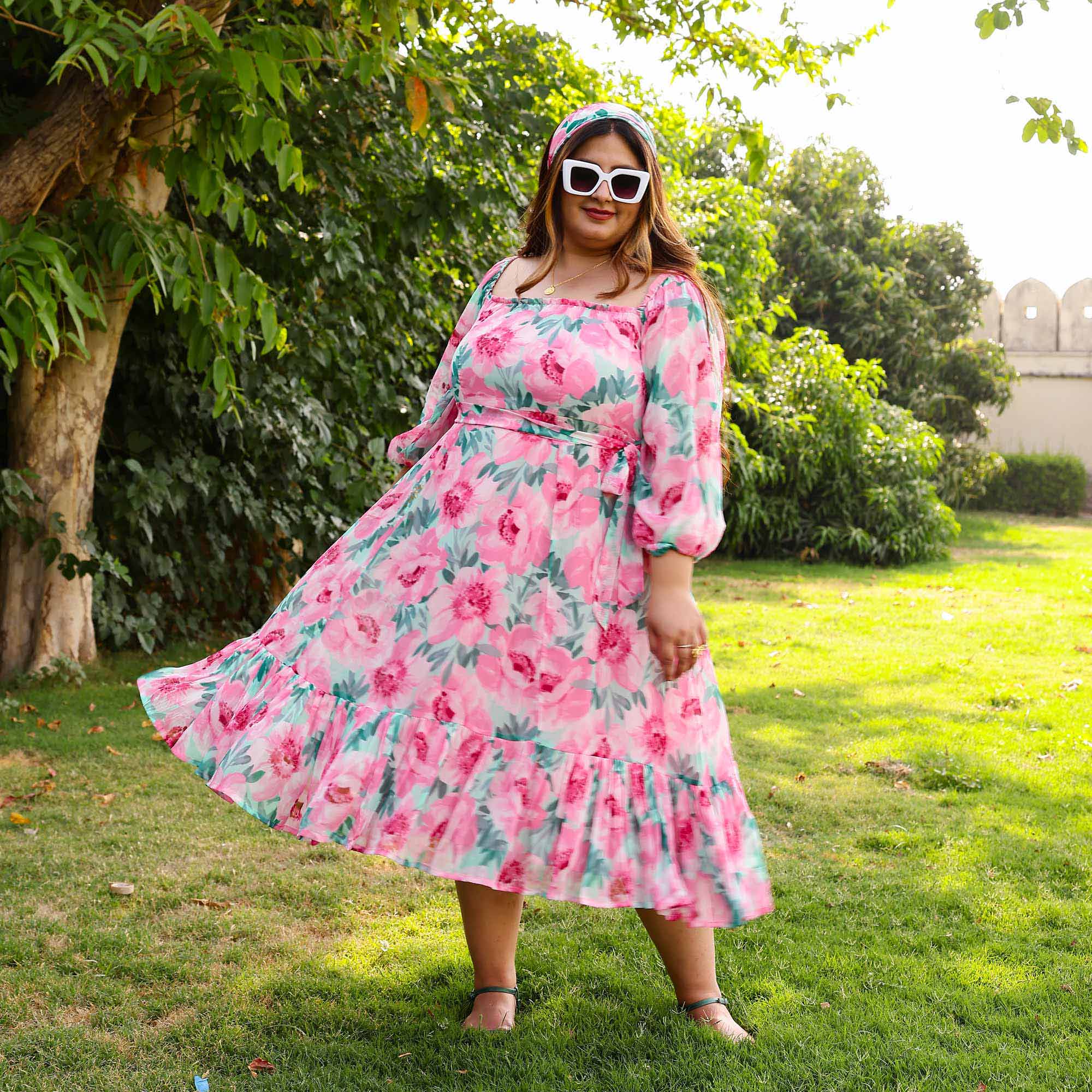 Toffe Pink Floral Chiffon Dress