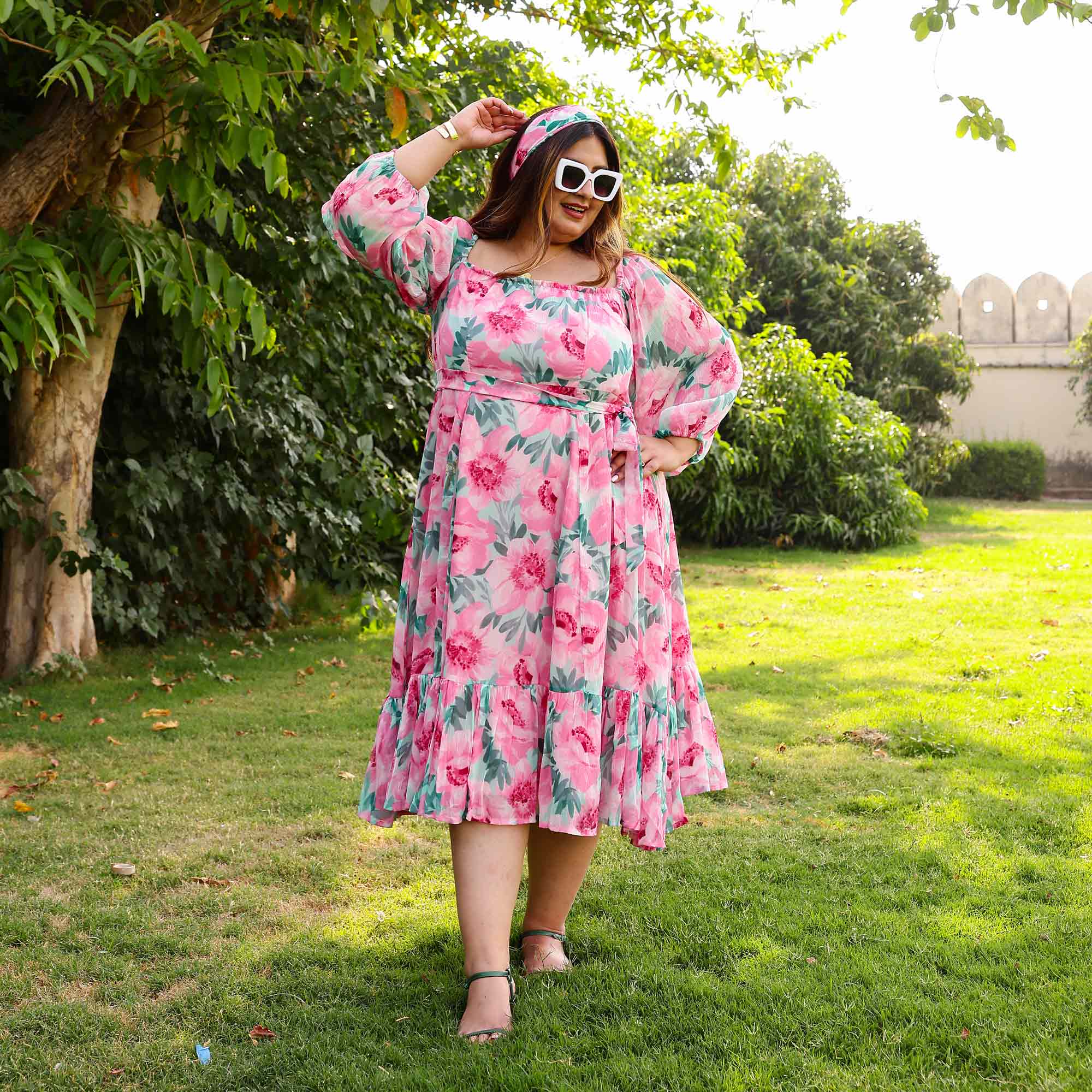 Toffe Pink Floral Chiffon Dress