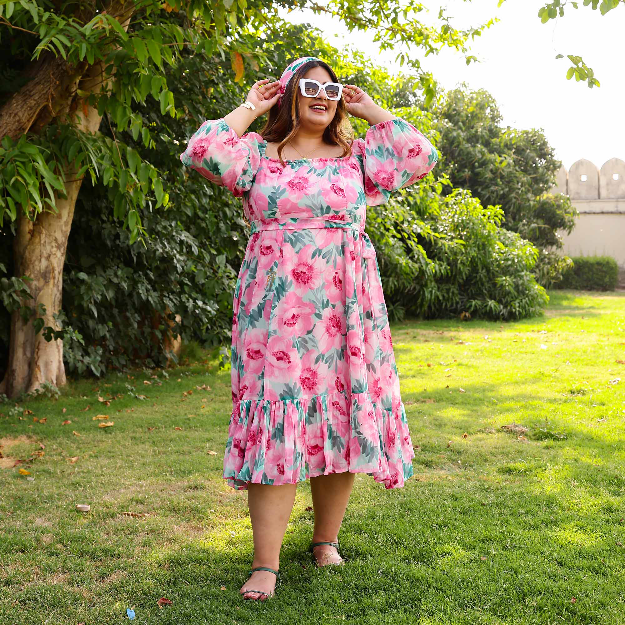 Toffe Pink Floral Chiffon Dress