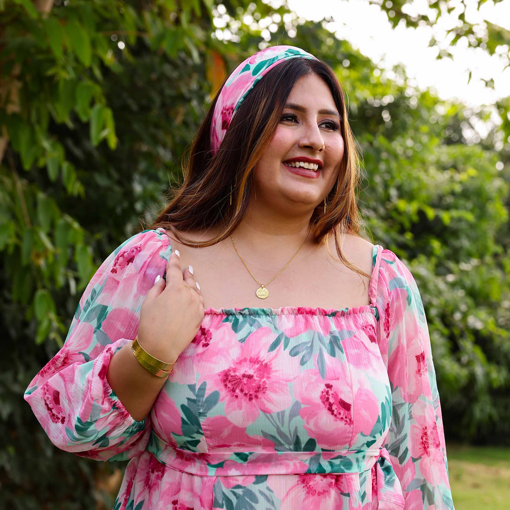 Toffe Pink Floral Chiffon Dress