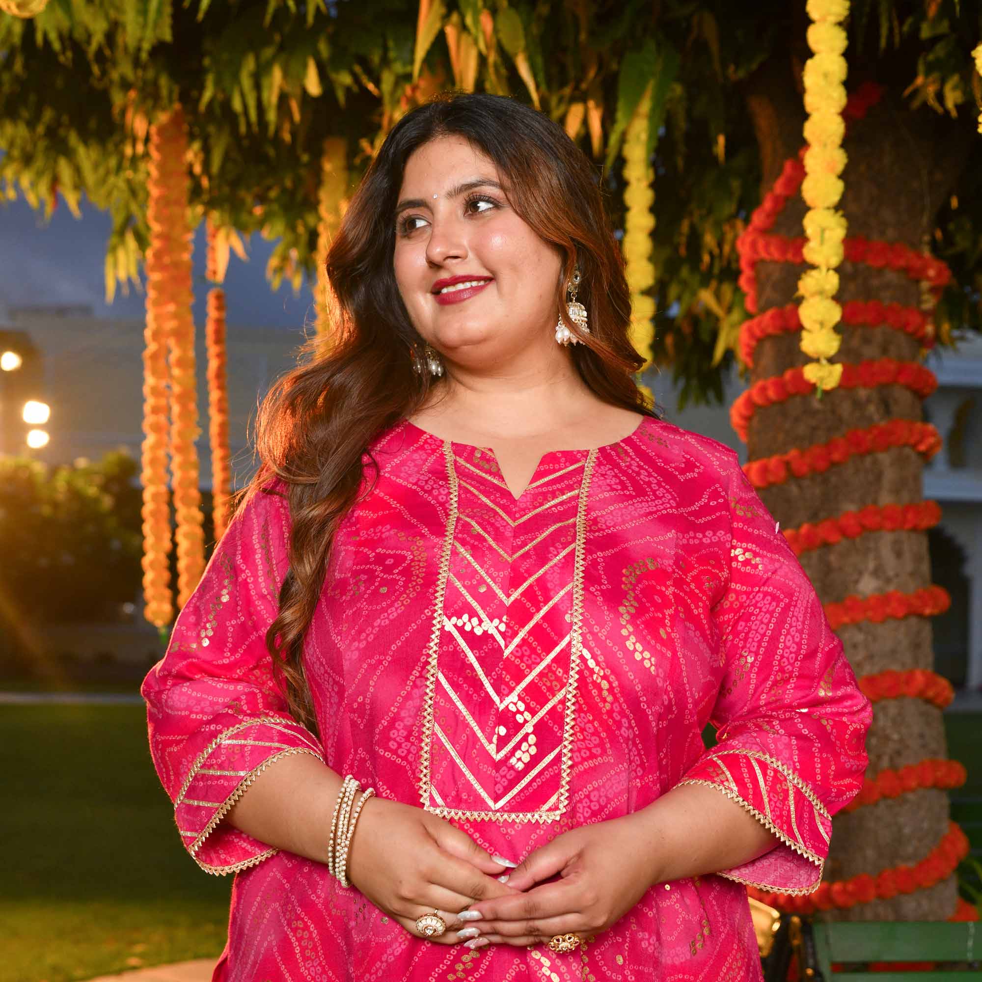 Rani Haar- Red & Rani Pink Bandhani Princess Line Kurta
