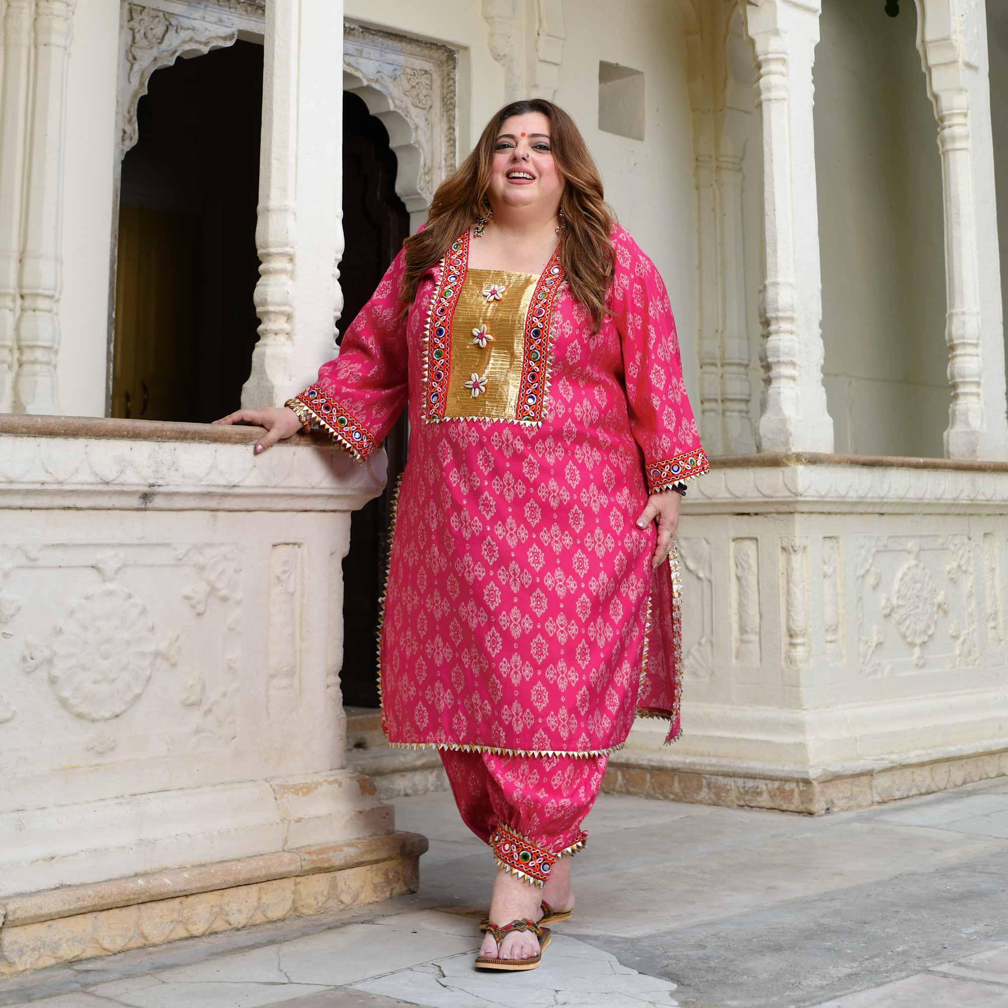 Merry- Rani Pink Modal Embroidered Bohemian Kurta Pants Set
