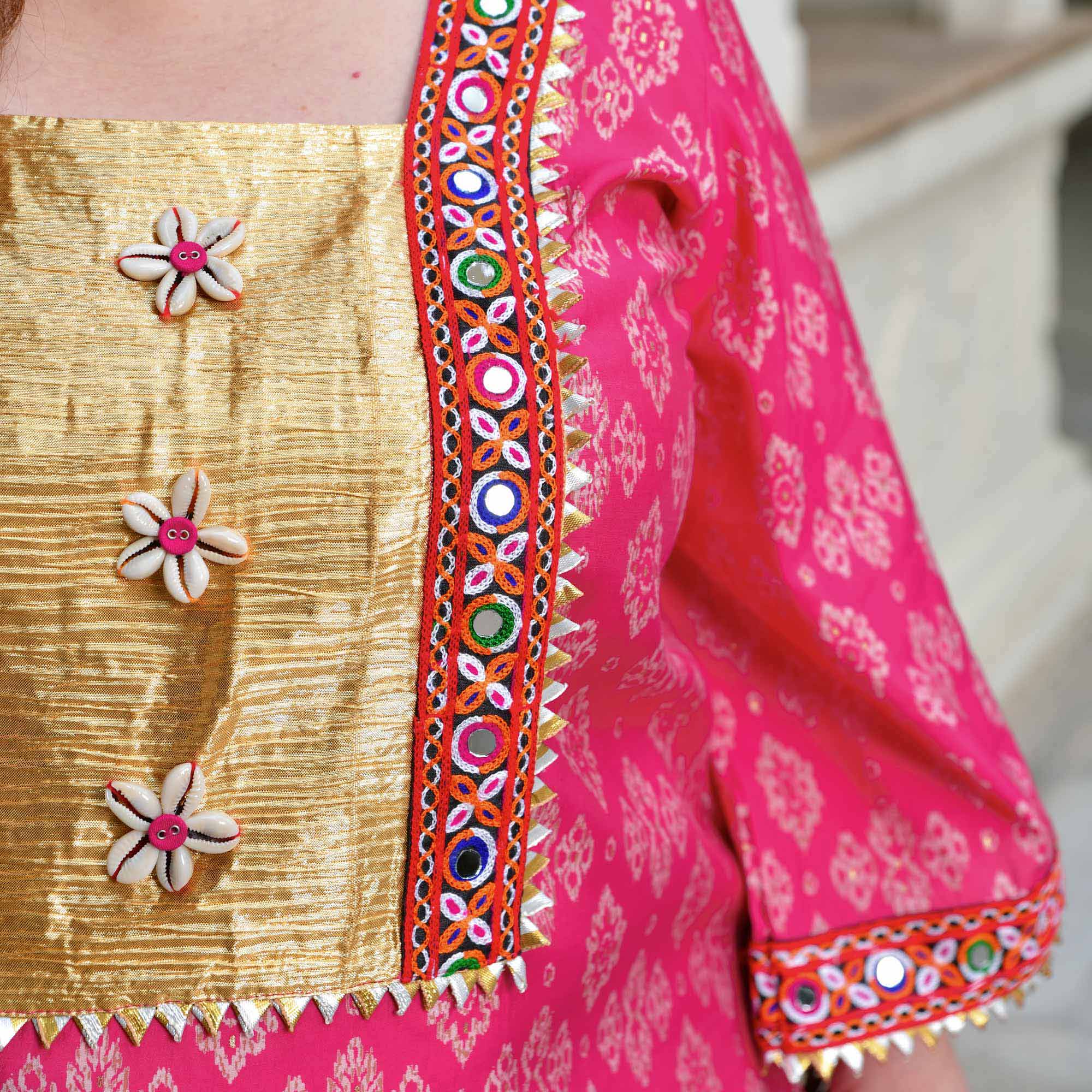 Merry- Rani Pink Modal Embroidered Bohemian Kurta Pants Set