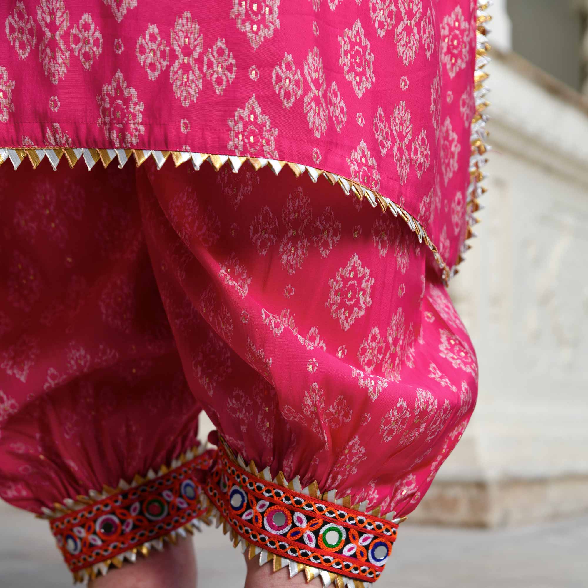 Merry- Rani Pink Modal Embroidered Bohemian Kurta Pants Set