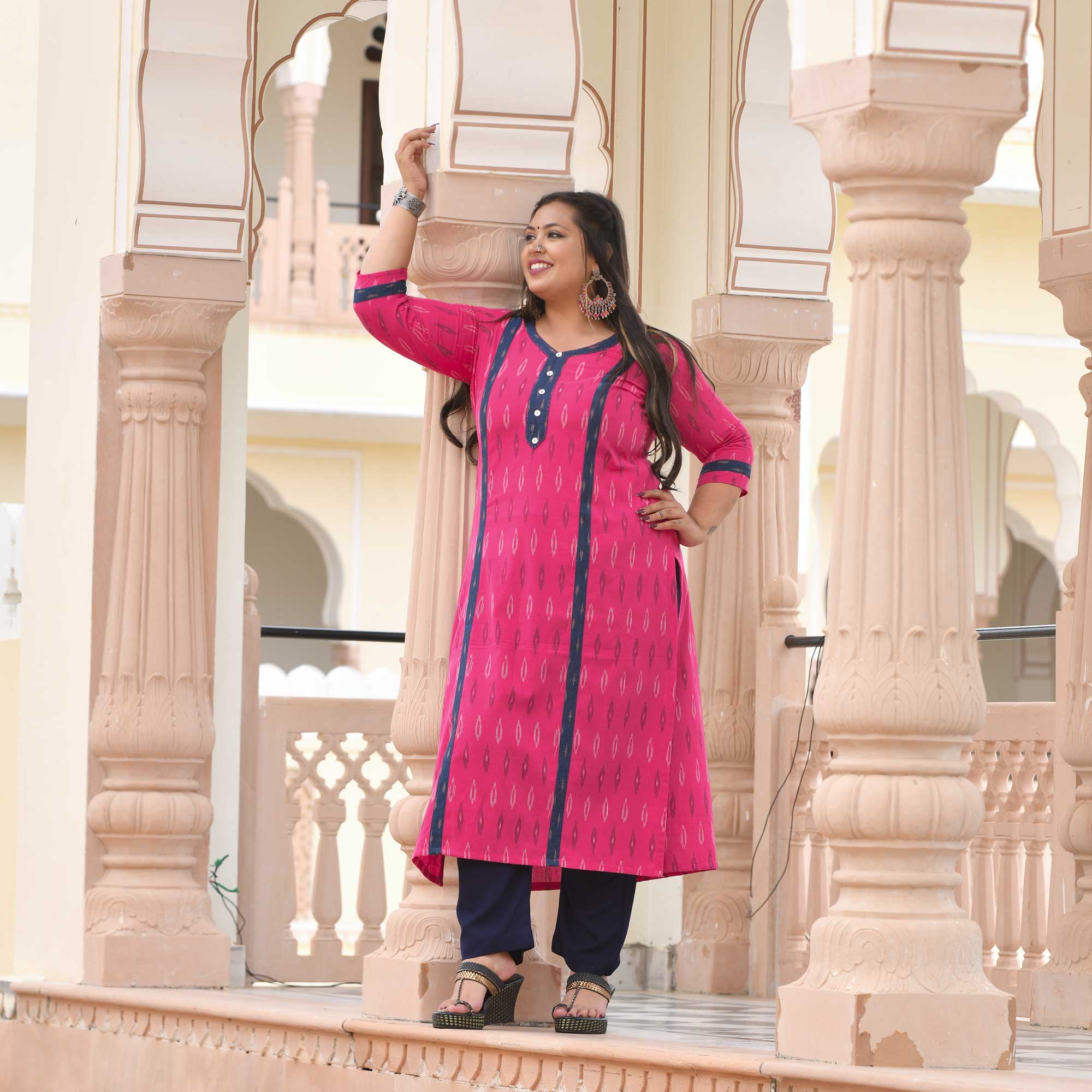 Maharani Pink Handwoven Ikkat Kurta