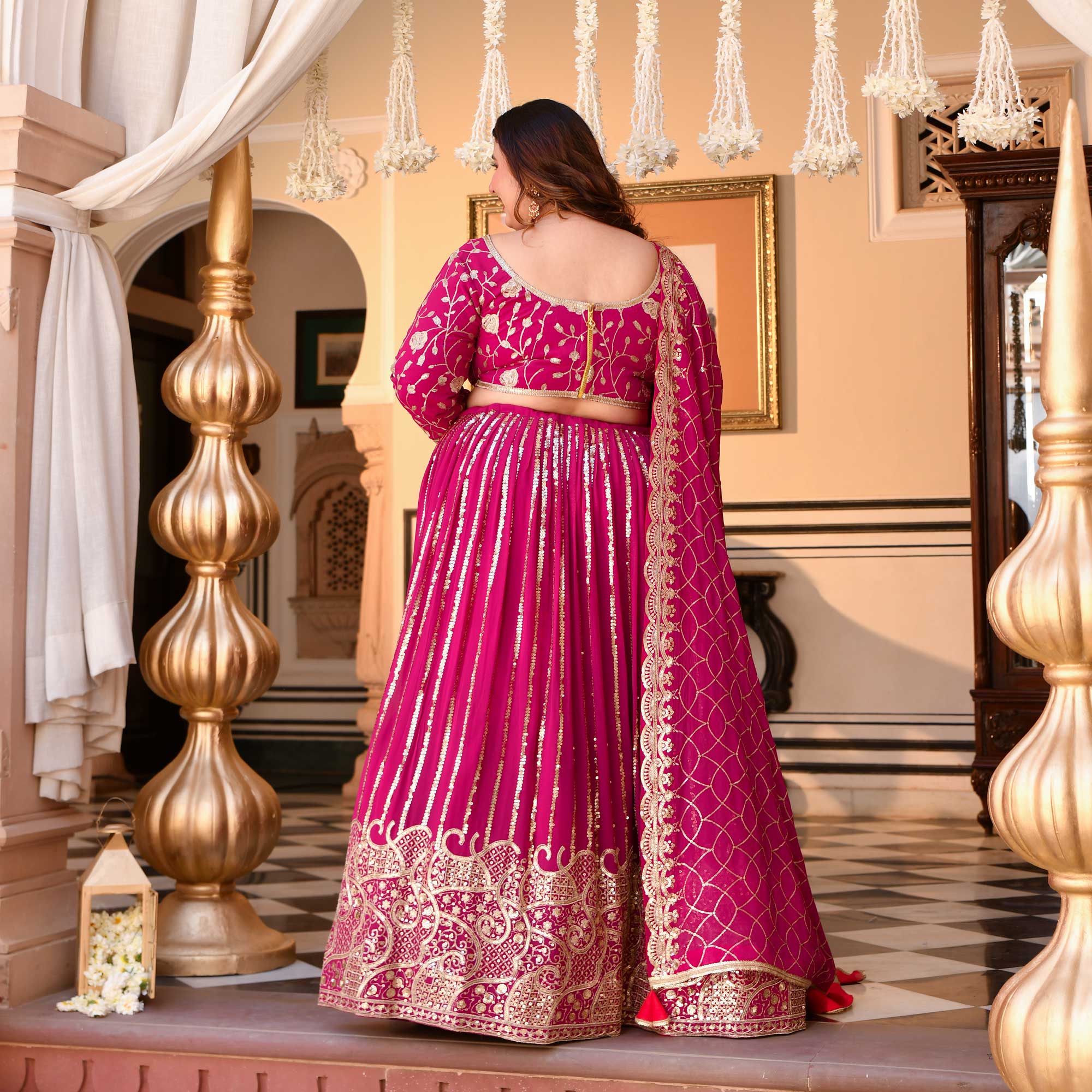 Rani Sa - Deep Magenta Pink Sequin Embroidered Pure Georgette Lehenga Set | The Plus Size Store