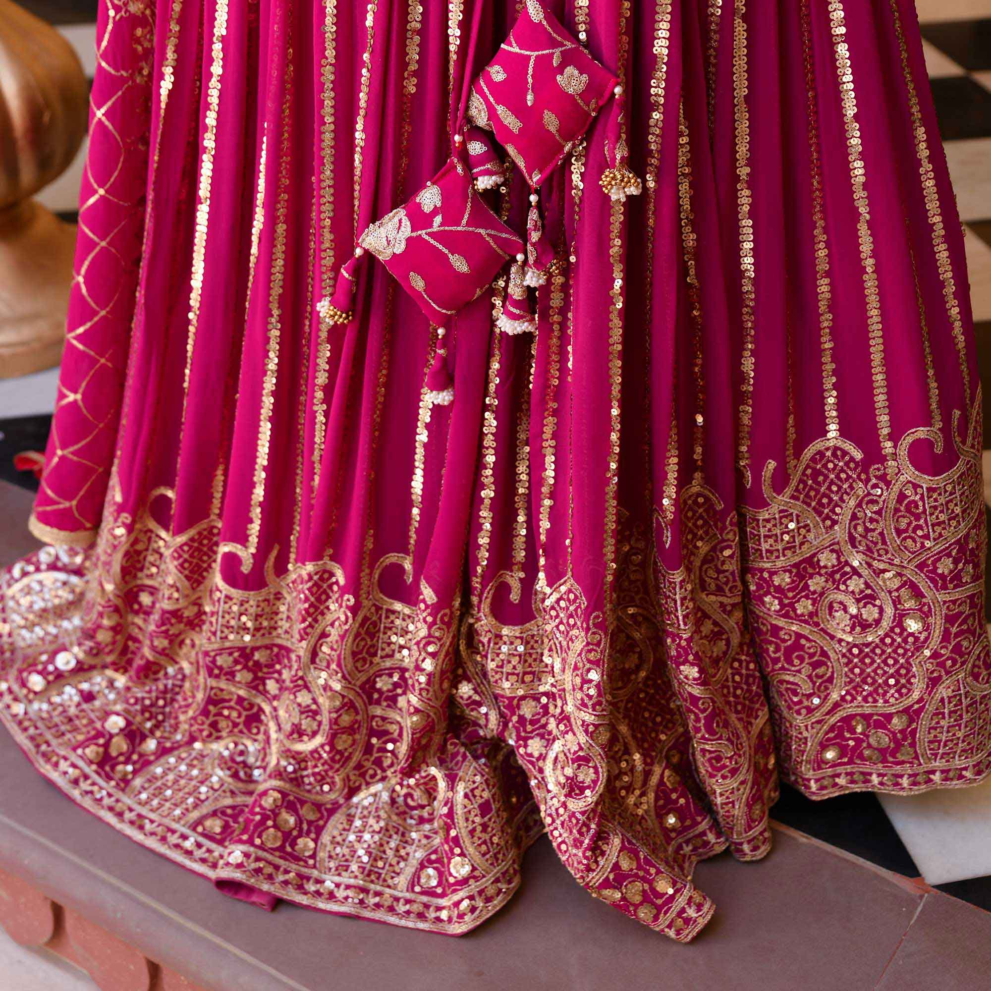 Rani Sa - Deep Magenta Pink Sequin Embroidered Pure Georgette Lehenga Set | The Plus Size Store