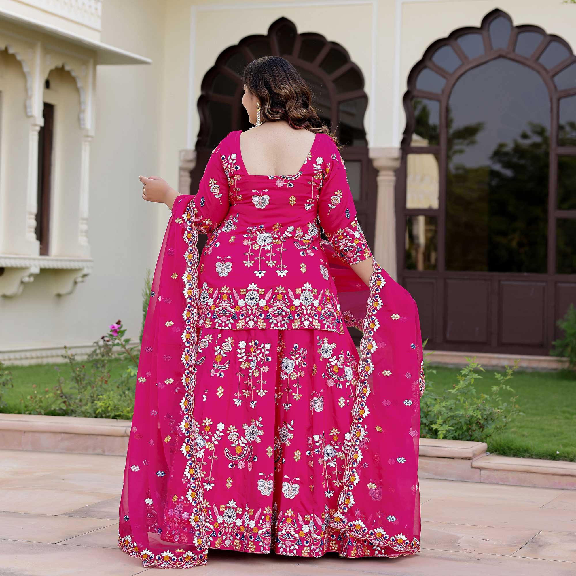 Magnetic Magenta Floral Embroidered Lehenga Set