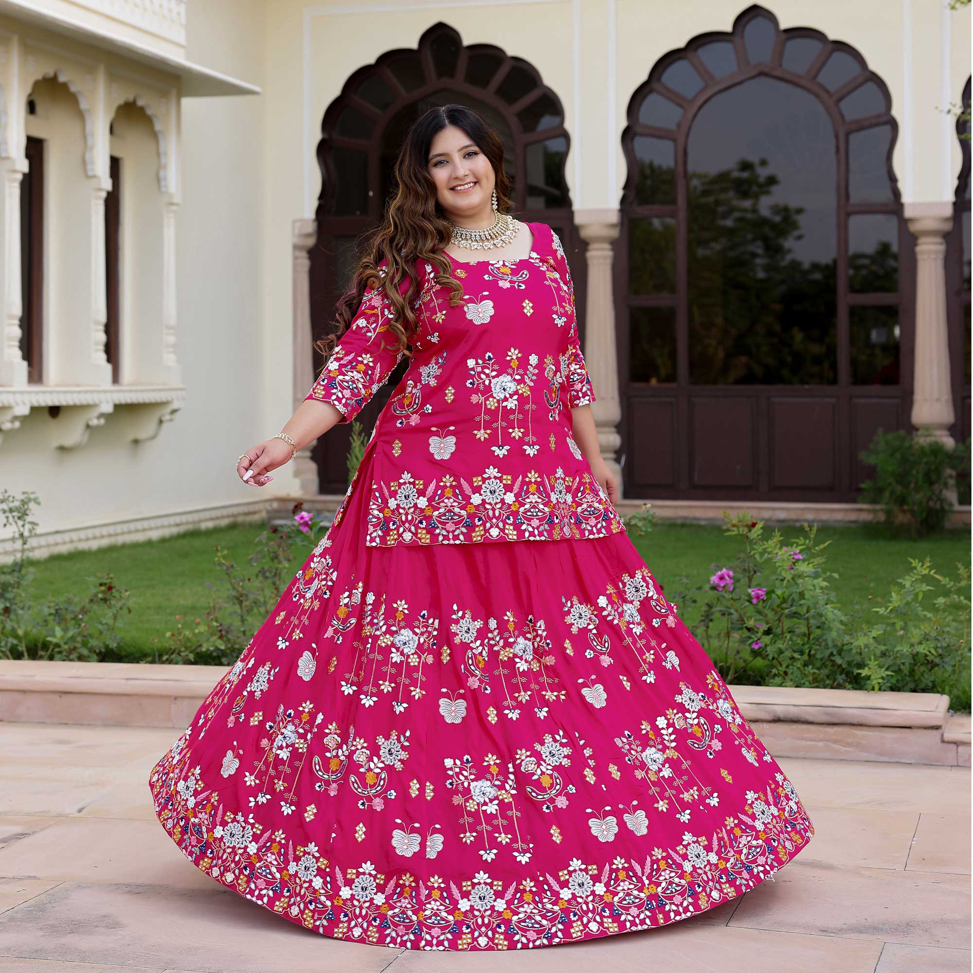 Magnetic Magenta Floral Embroidered Lehenga Set