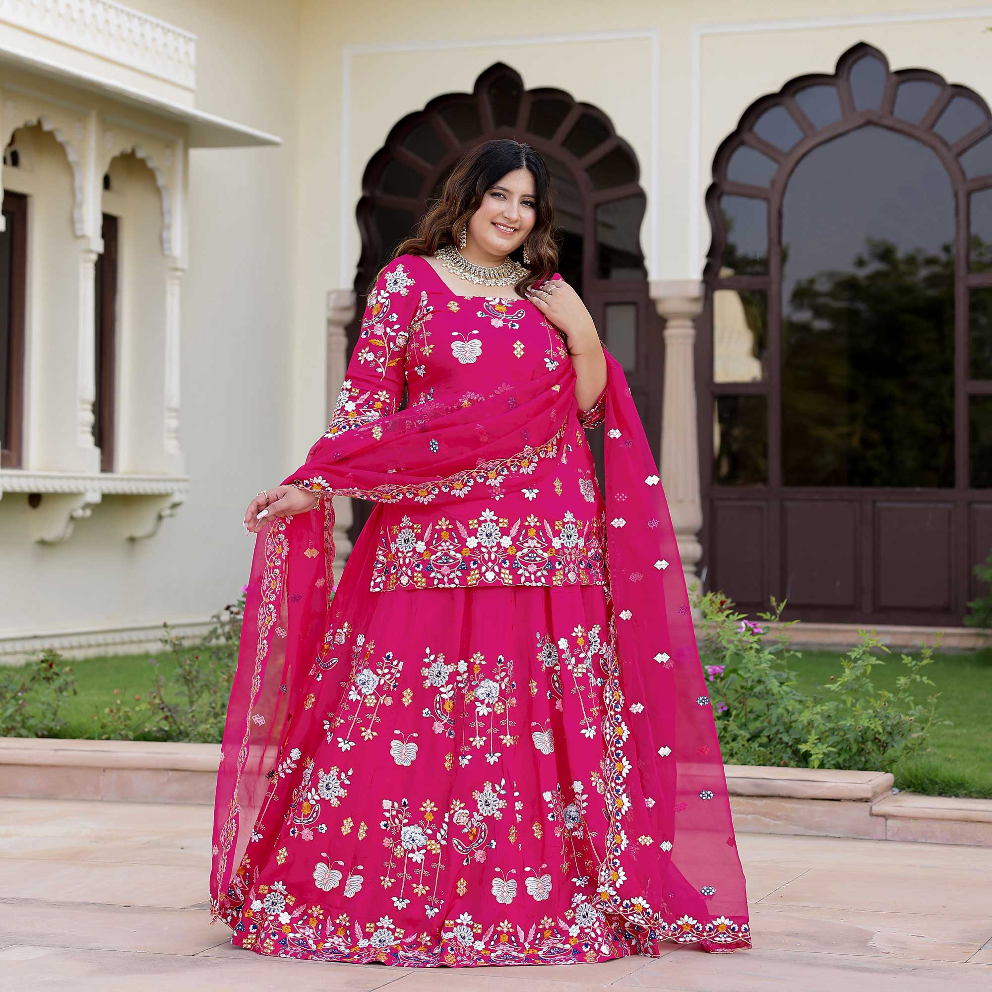 Magnetic Magenta Floral Embroidered Lehenga Set