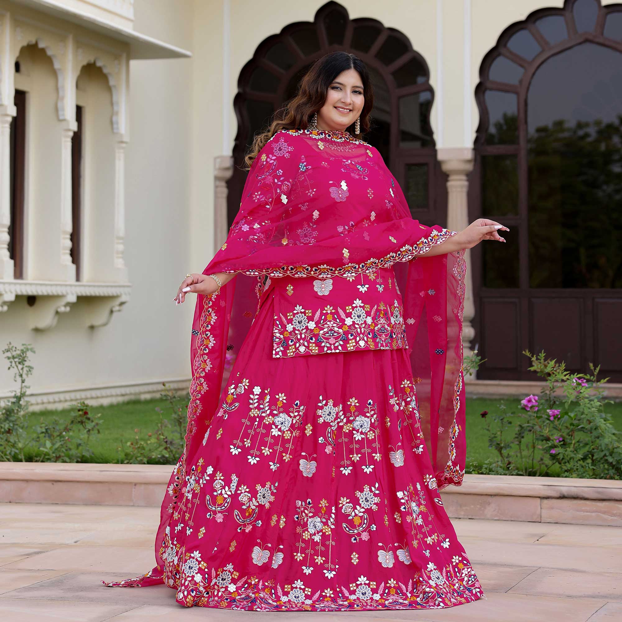 Magnetic Magenta Floral Embroidered Lehenga Set