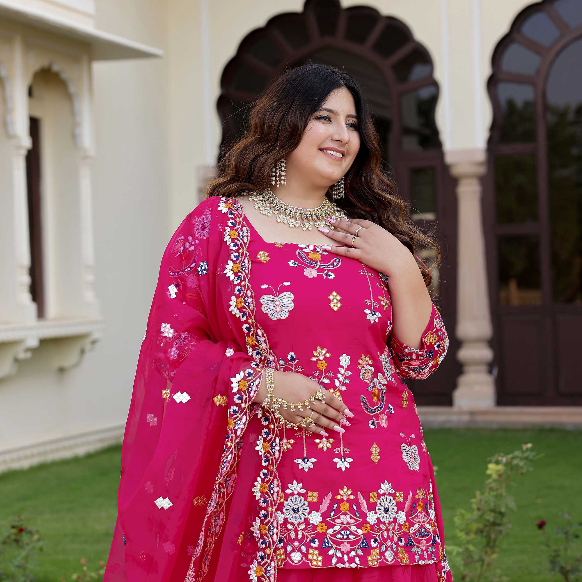 Magnetic Magenta Floral Embroidered Lehenga Set