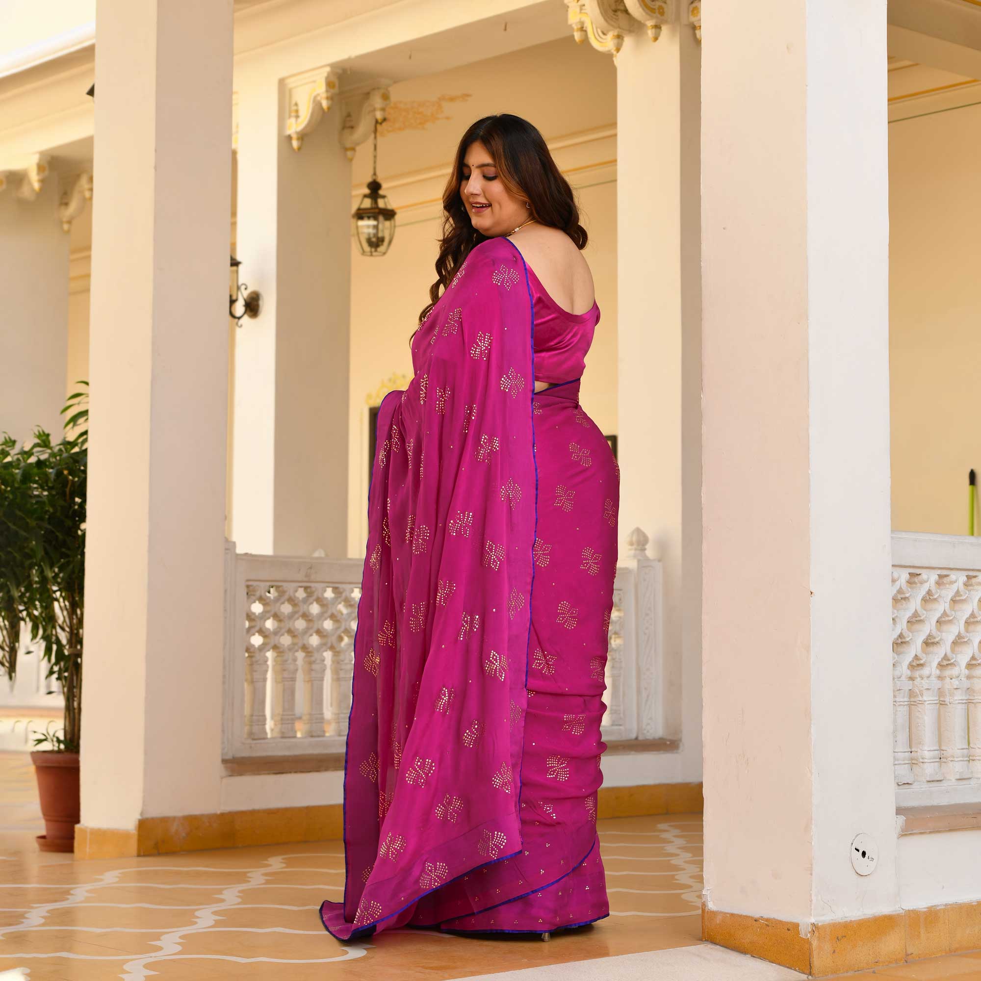 Blush Royale- Rani Pink & Gold Embroidered Pre-drape Saree Set