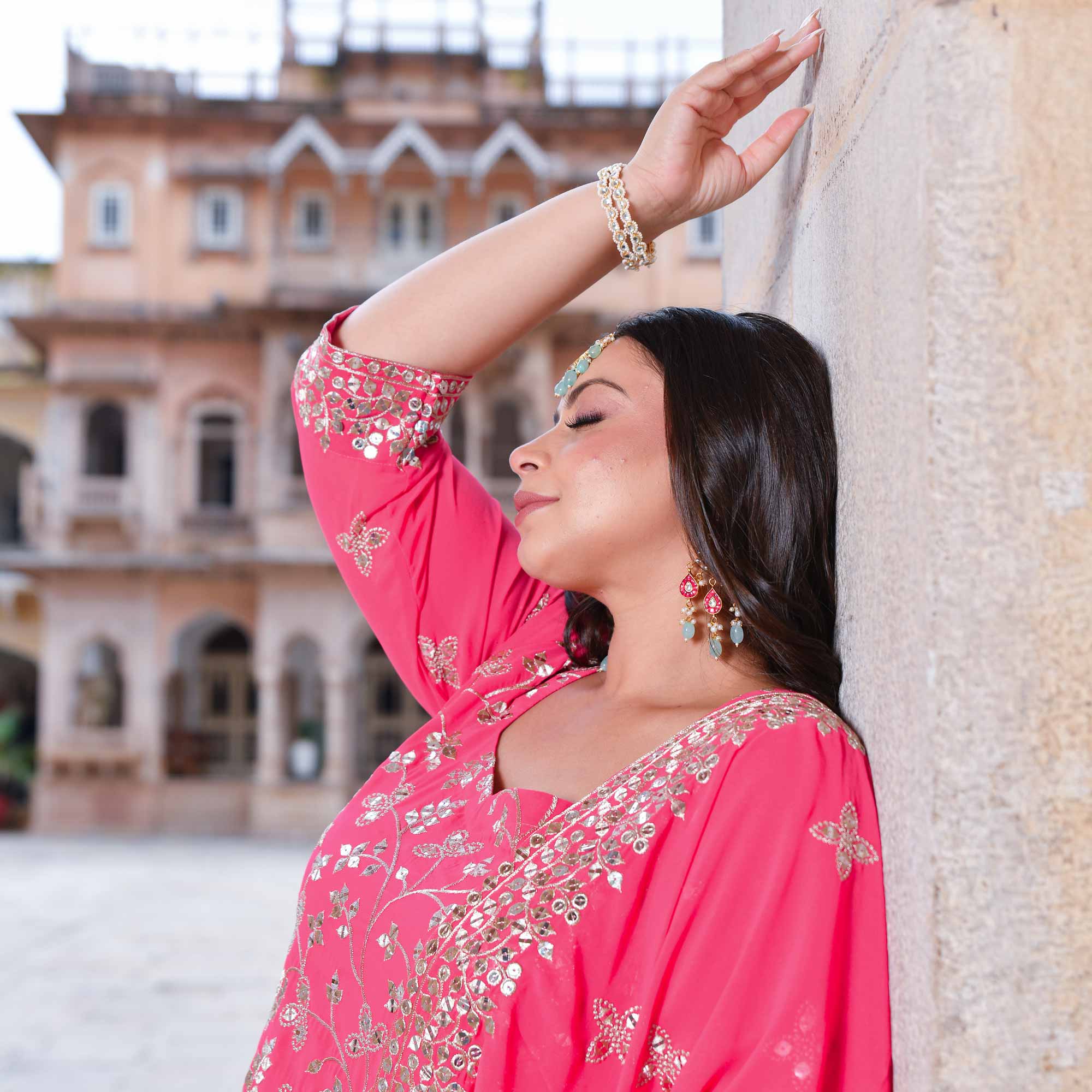Gulmohar- Coral Pink Sequin Embroidered Suit Set