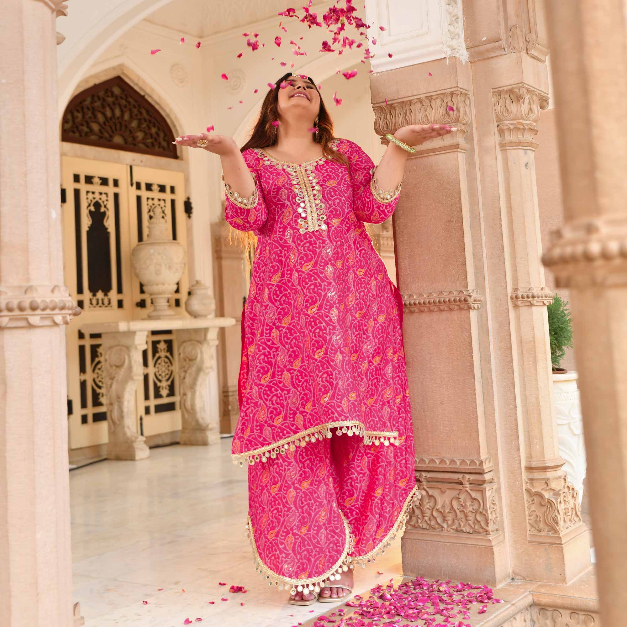 Palace Pink Mirror Embroidered Rayon Co-ord Set