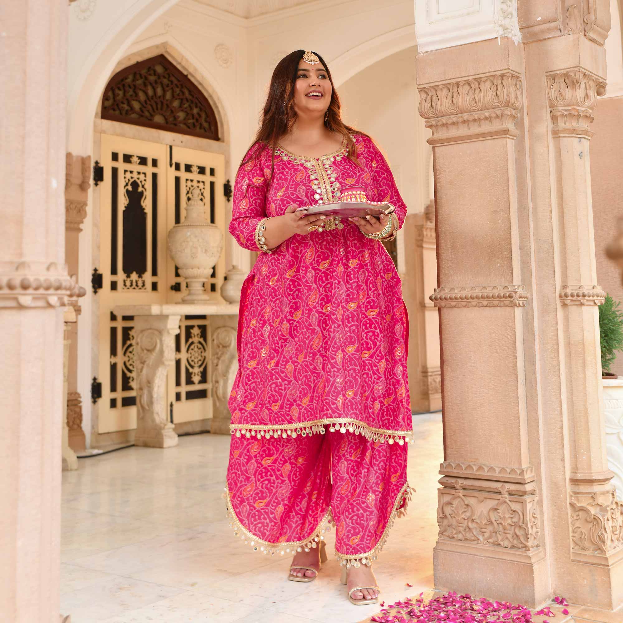 Palace Pink Mirror Embroidered Rayon Co-ord Set