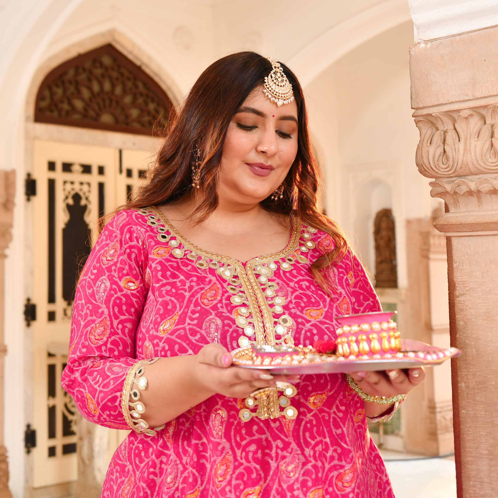 Palace Pink Mirror Embroidered Rayon Co-ord Set