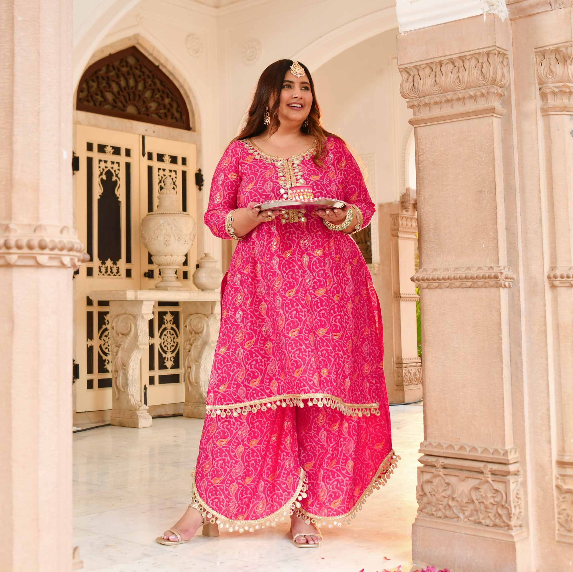 Palace Pink Mirror Embroidered Rayon Co-ord Set