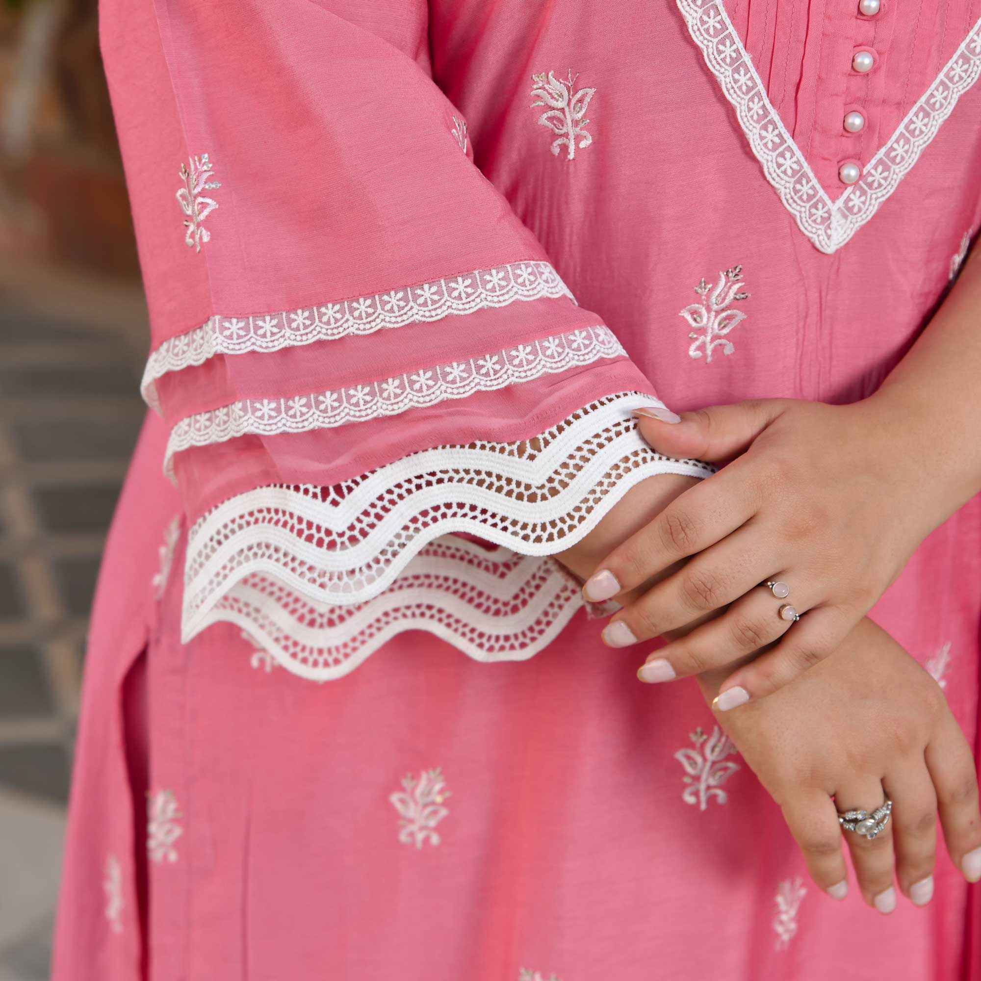 Cadillac Pink Thread Embroidered Muslin Suit Set | The Plus Size Store