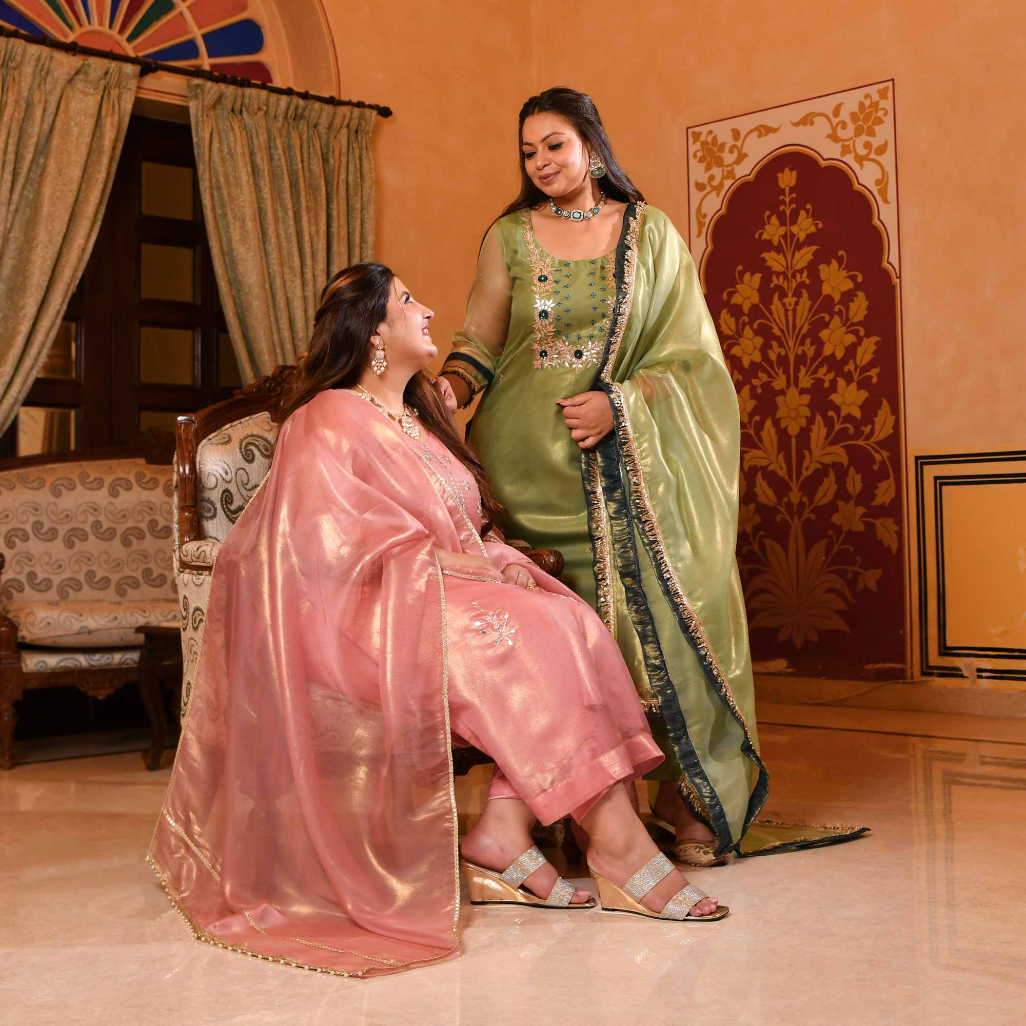 Pista Petal Glitz Tissue Gota Patti Suit Set