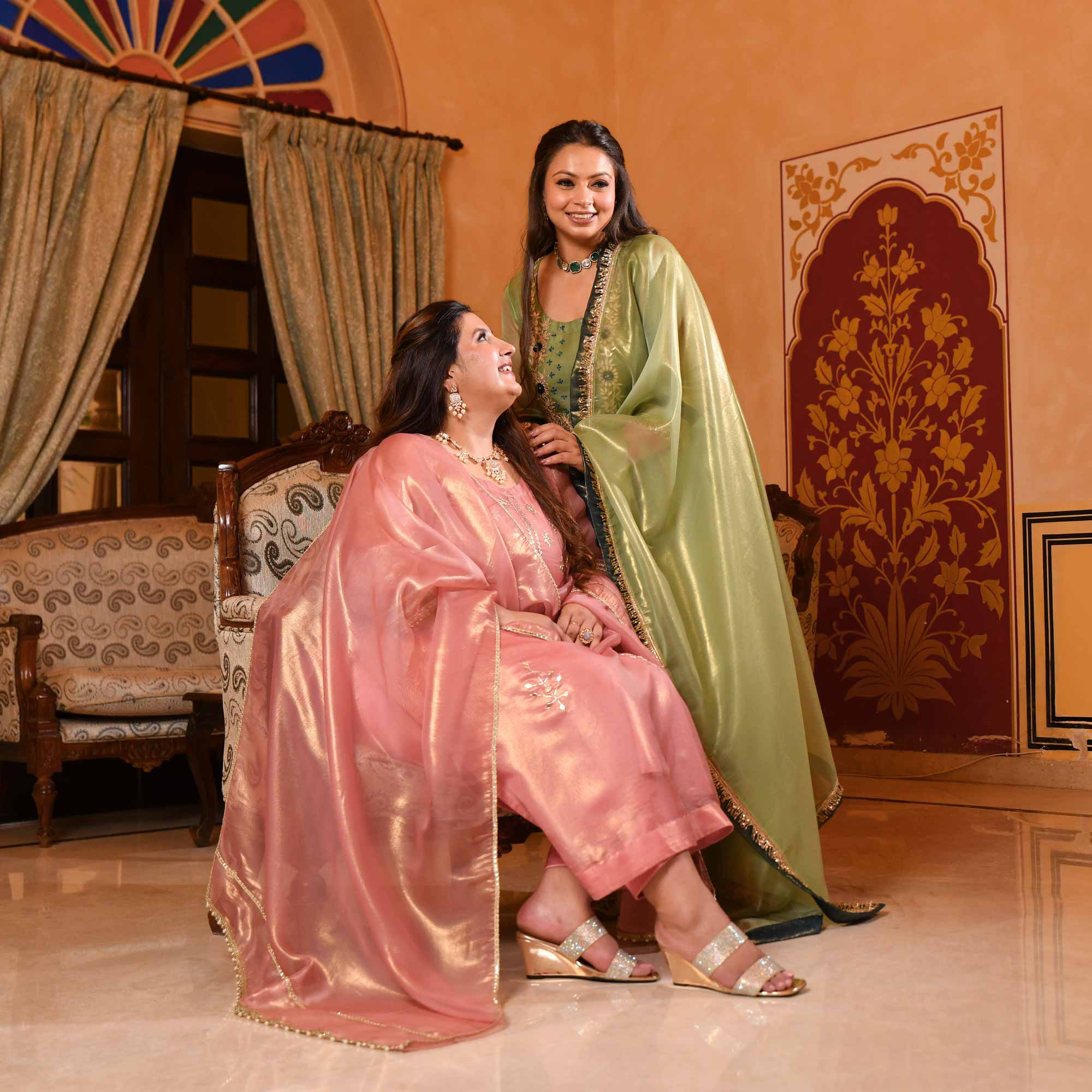 Pista Petal Glitz Tissue Gota Patti Suit Set