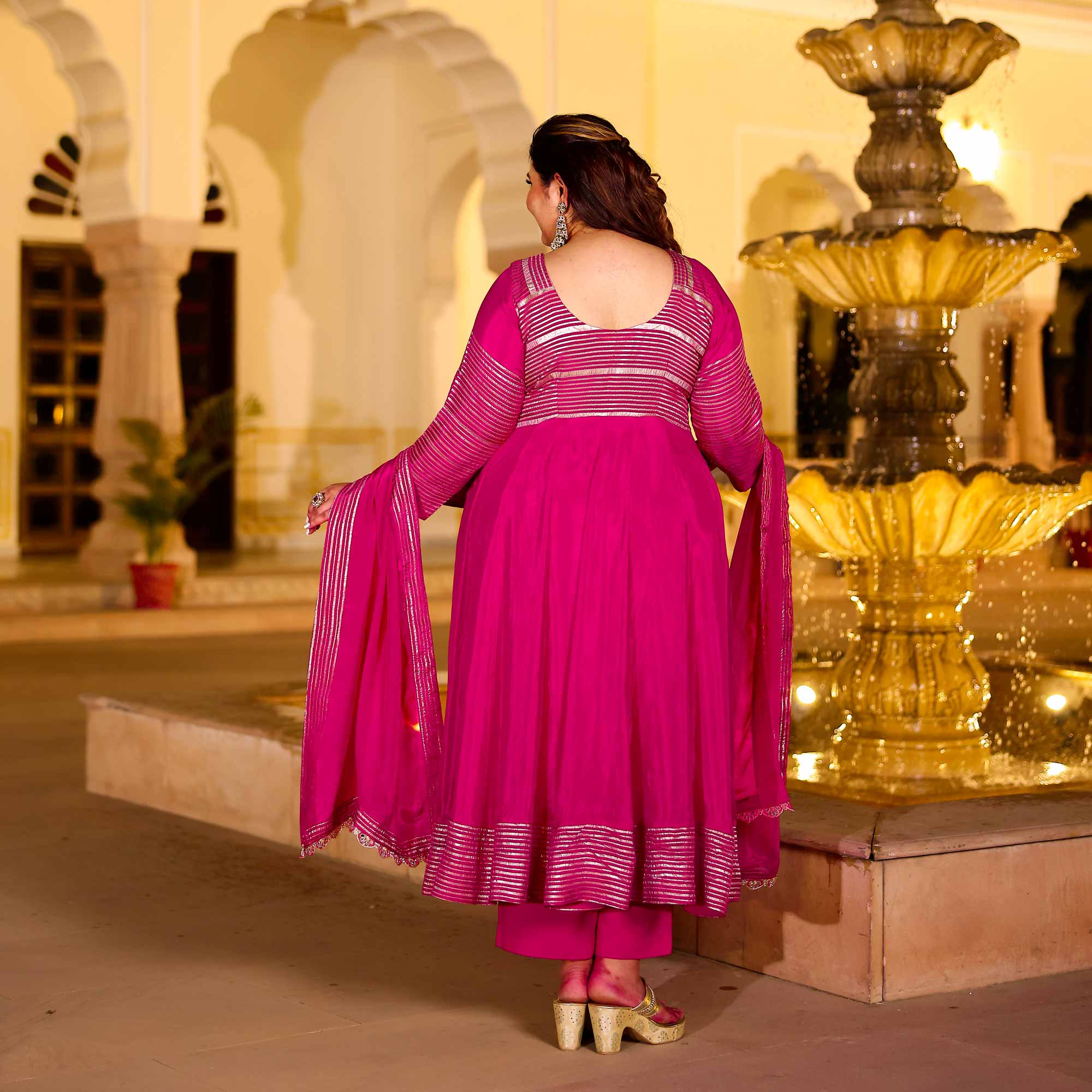 Dazzling Magenta Silk Anarkali Set