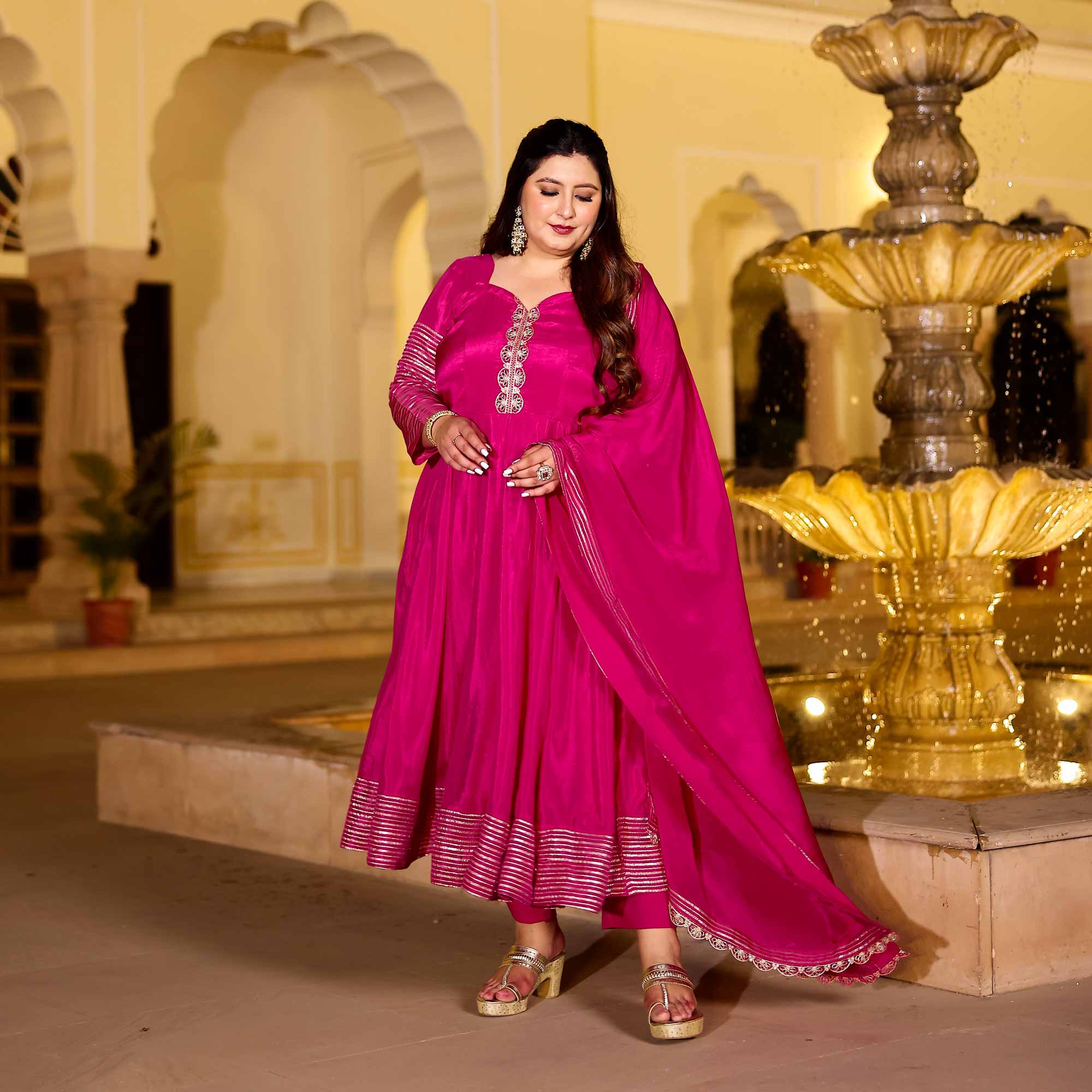 Dazzling Magenta Silk Anarkali Set