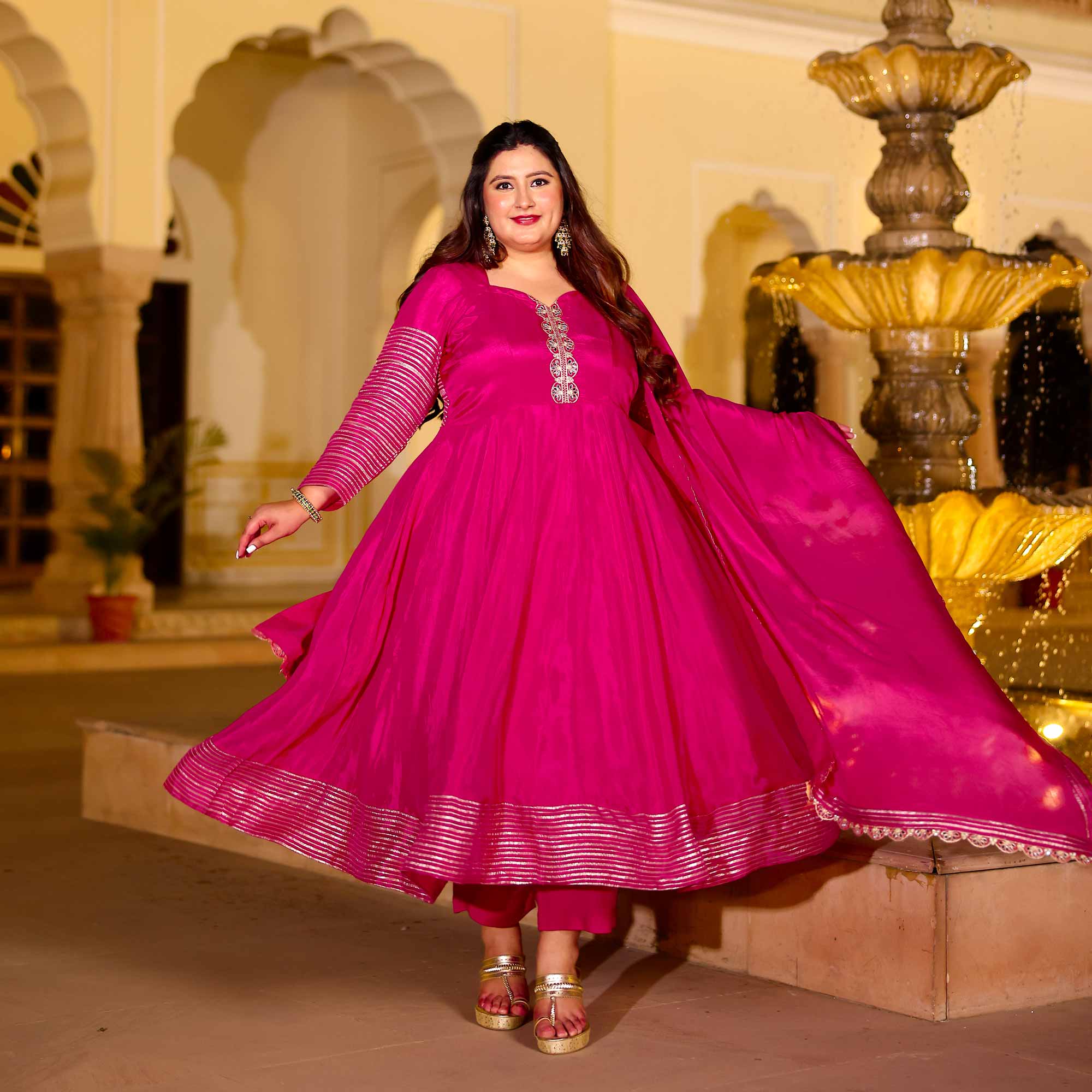 Dazzling Magenta Silk Anarkali Set