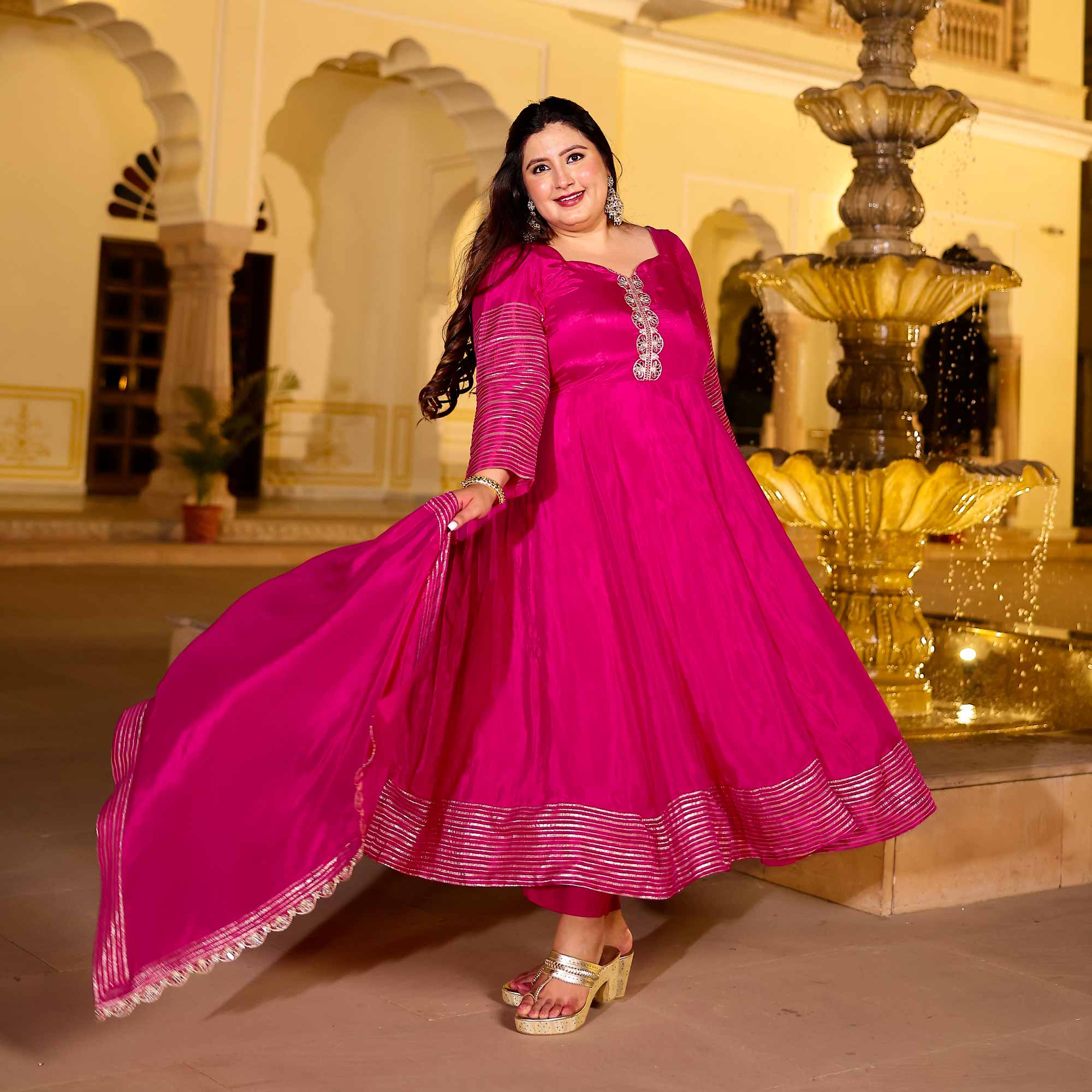 Dazzling Magenta Silk Anarkali Set