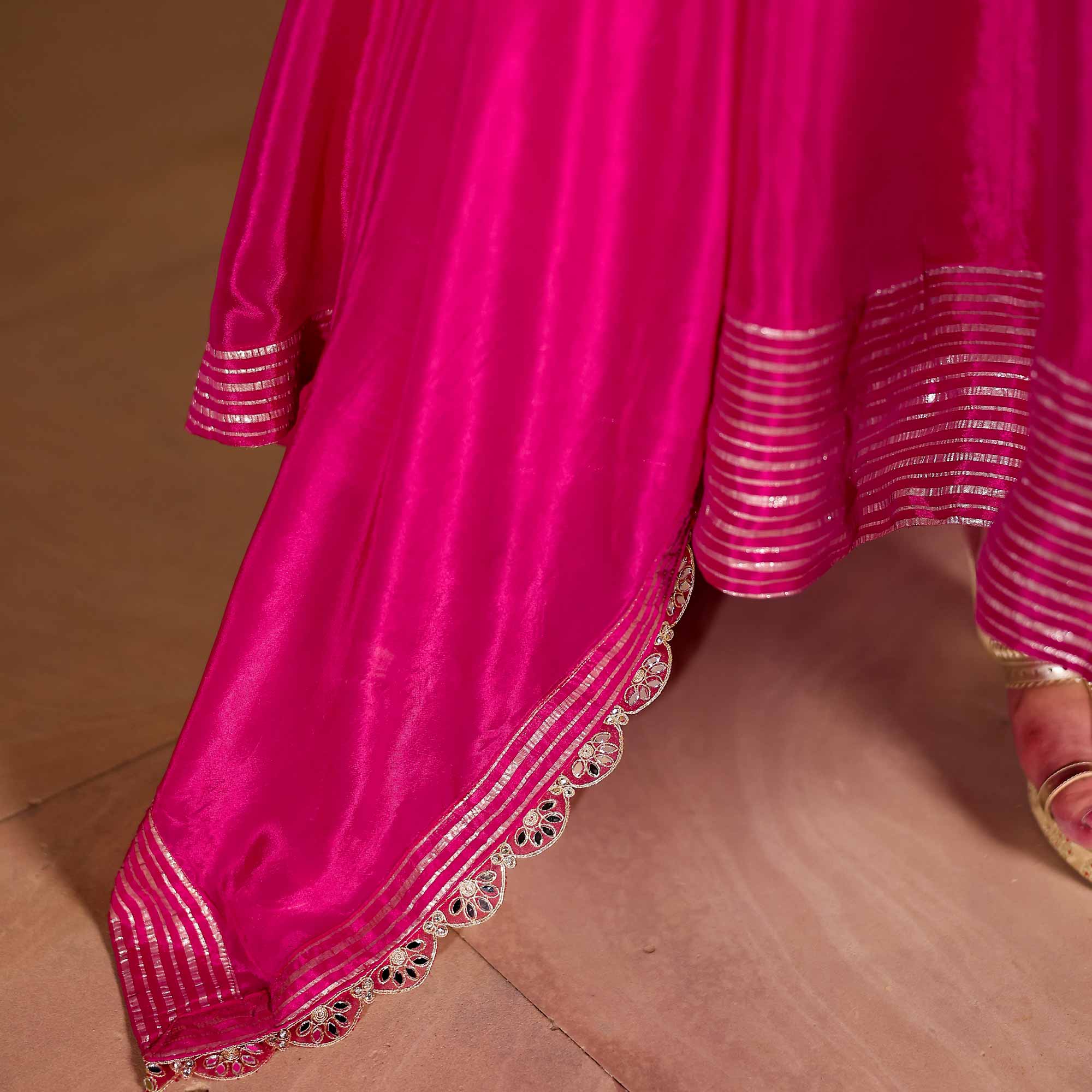 Dazzling Magenta Silk Anarkali Set