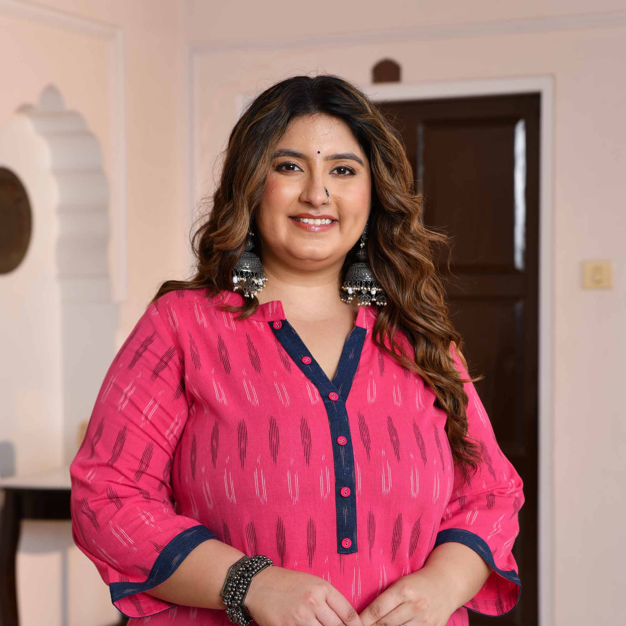 Akira- Pink Ikat Handwoven Organic Cotton Kurta